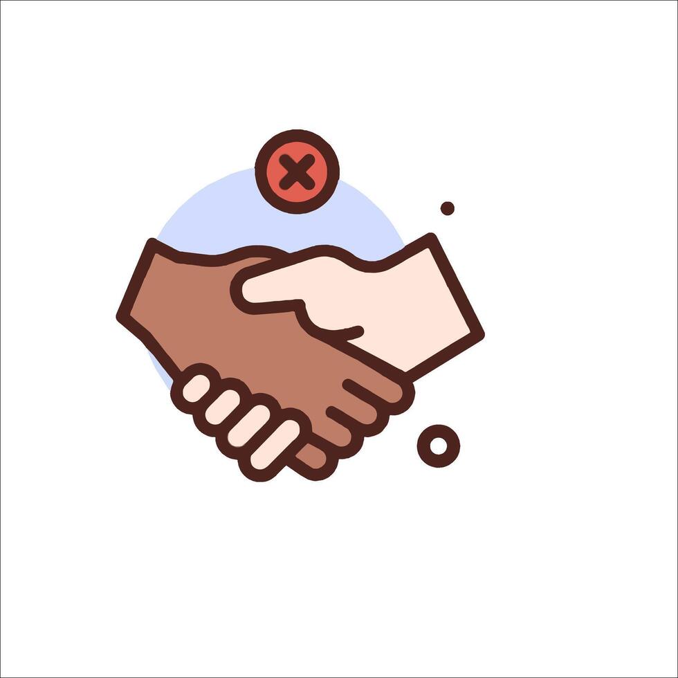 Two hands shaking hands with a red cross over it vector