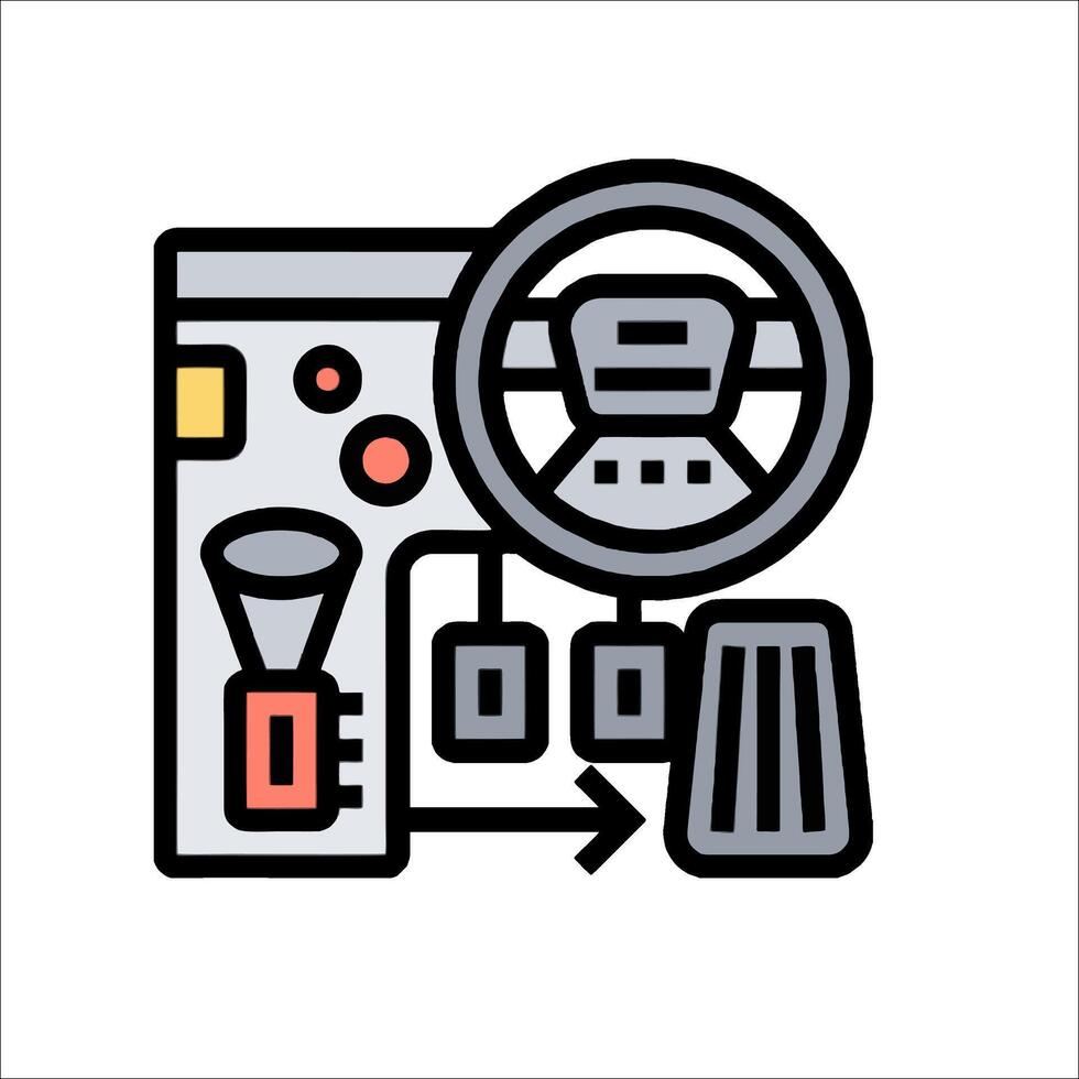 A car dashboard with a steering wheel and other items vector