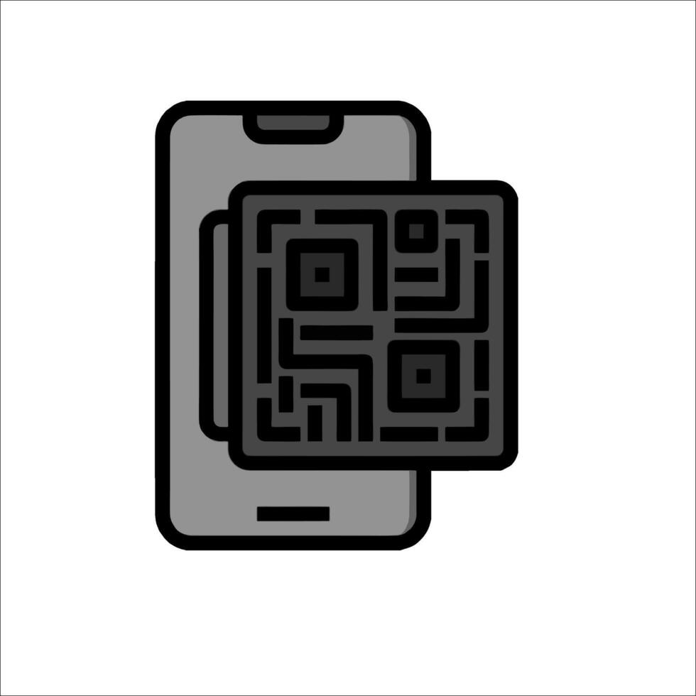 A black and white image of a phone with a qr code vector