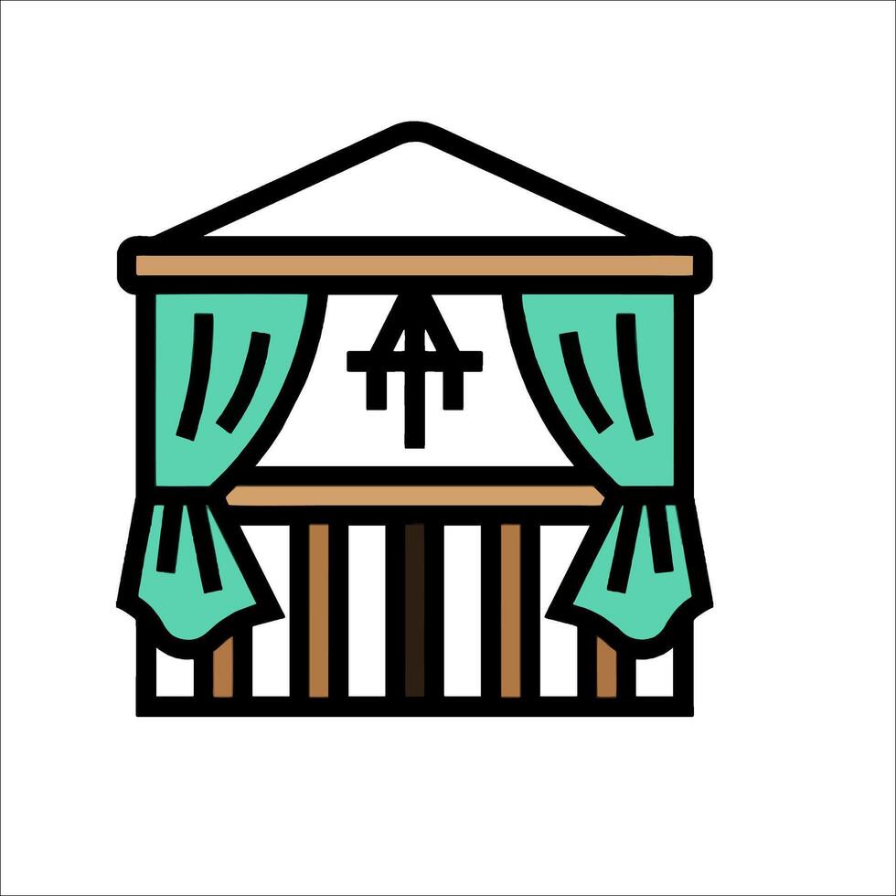 A small house with curtains and a cross on the front vector