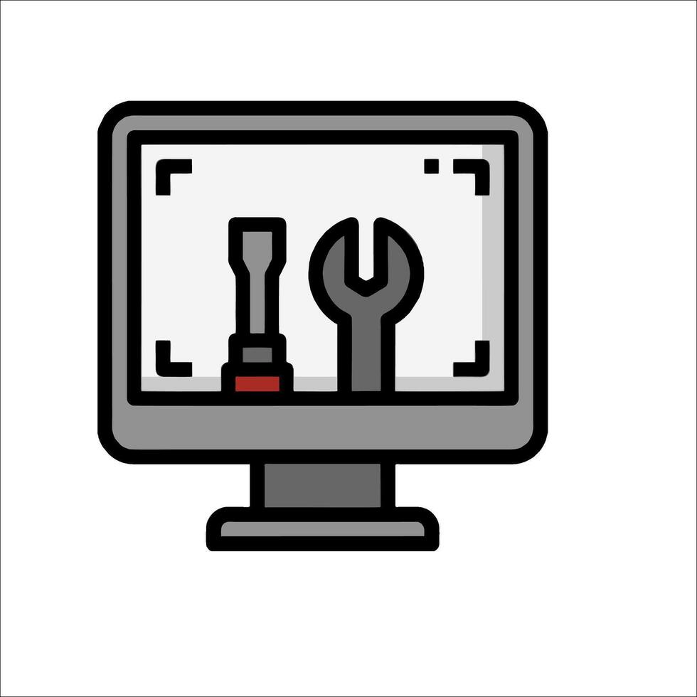 A computer monitor with a wrench and a wrench vector