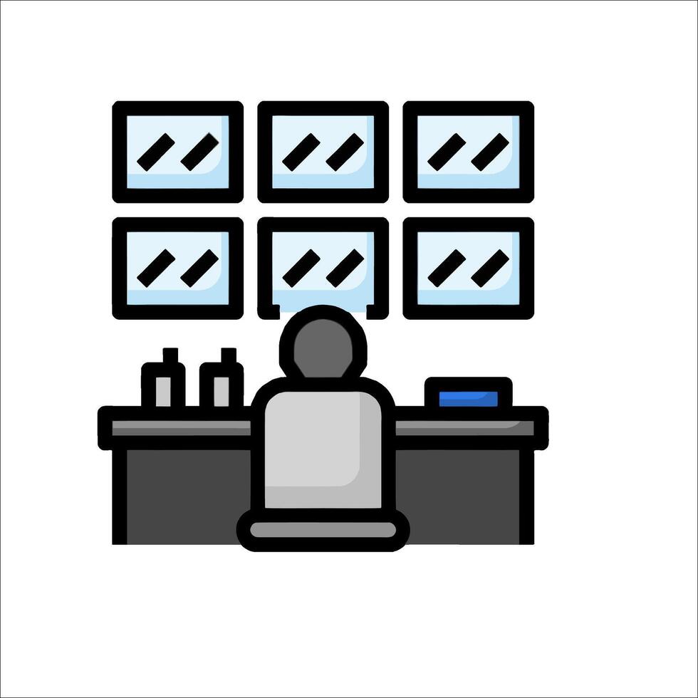 A person sitting at a desk with a computer screen vector