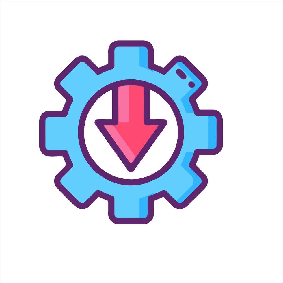A gearwheel with an arrow pointing to the right vector