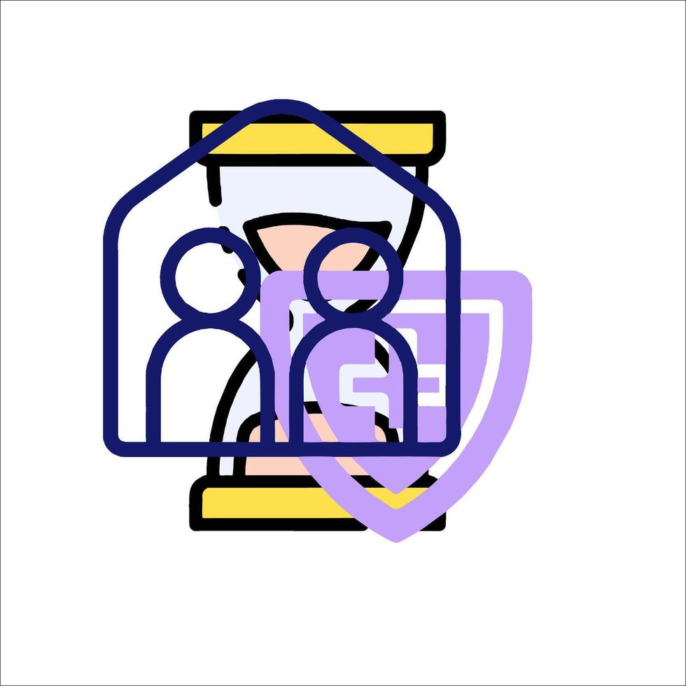 A purple and blue icon of a person inside a house vector