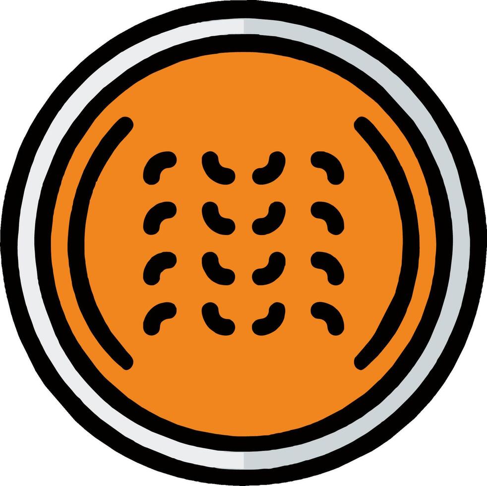 A circular orange object with a black outline vector