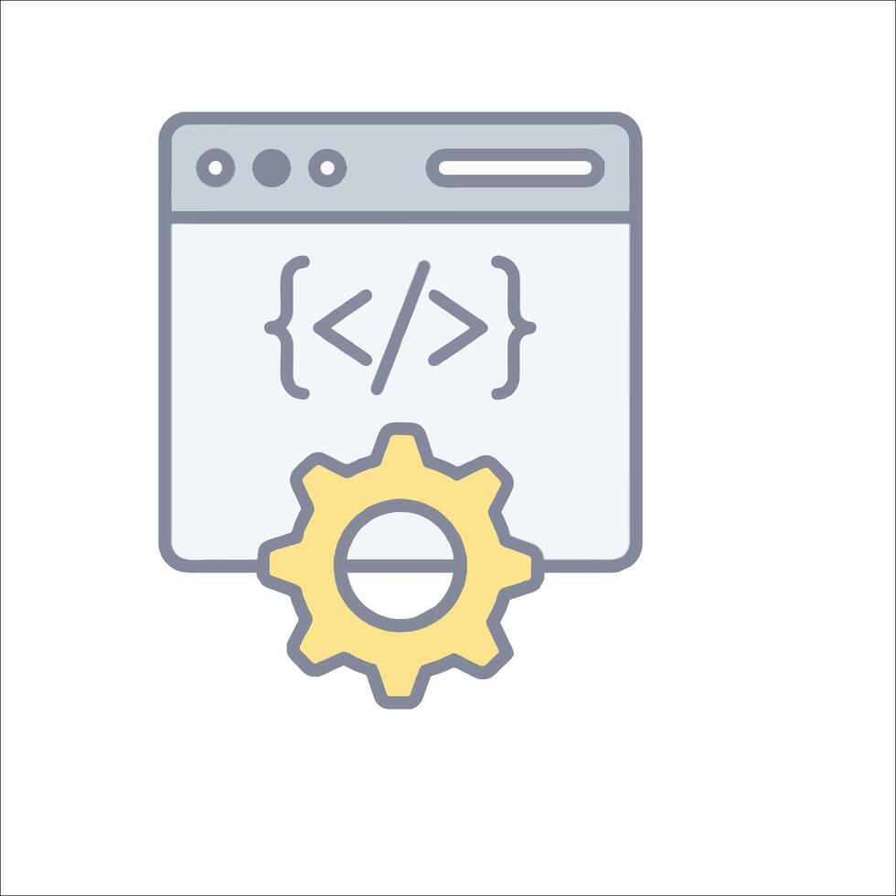 un computadora pantalla con un código símbolo y un rueda dentada vector