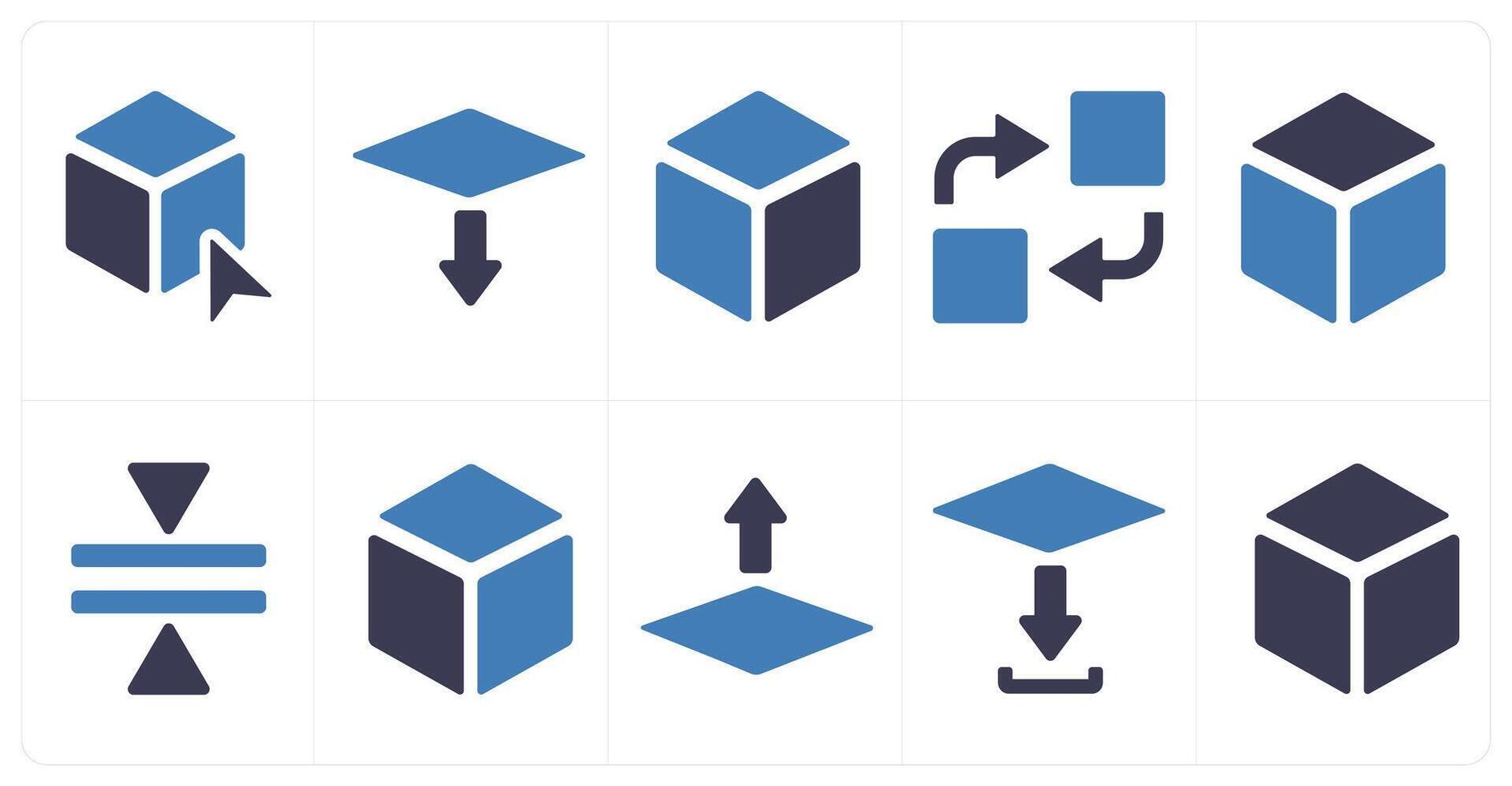 A set of 10 editing tools icons as polygon selection, download, 3d vector