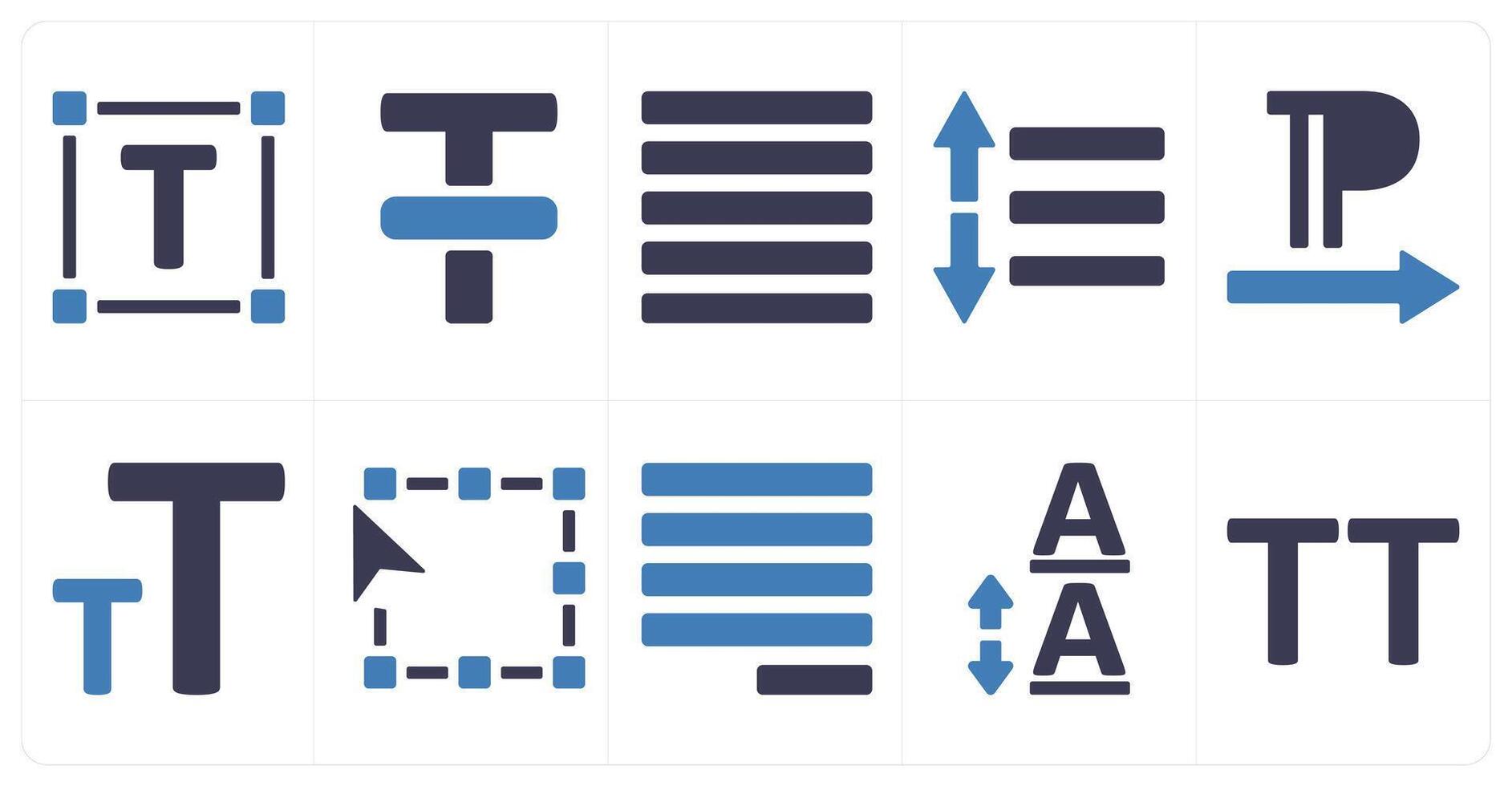 A set of 10 editing tools icons as text area, line through, justified vector