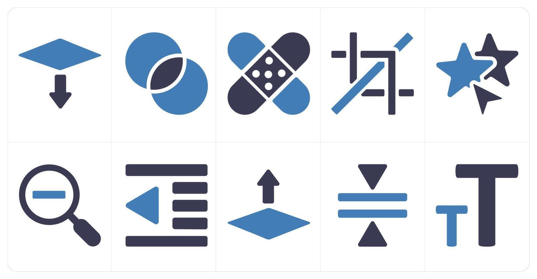 A set of 10 editing tools icons as download, intersection, patch tool vector