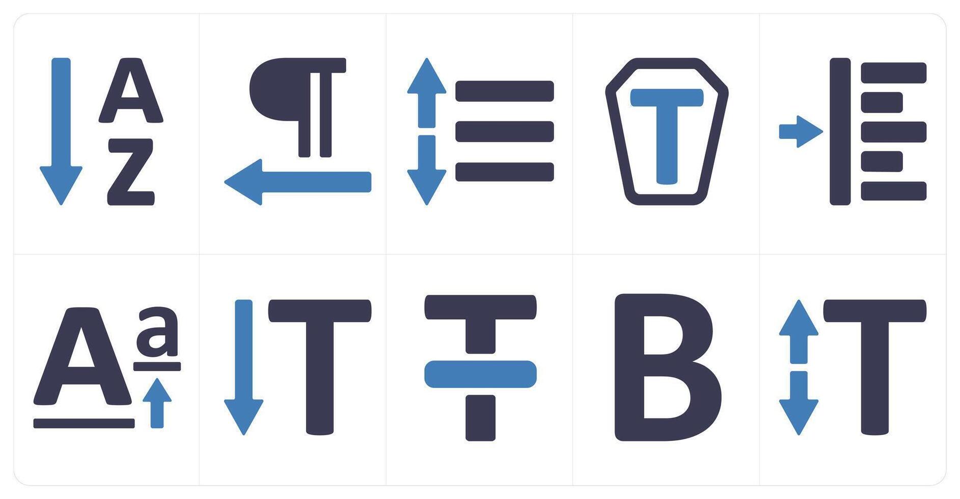 A set of 10 editing tools icons as ascending sorting, paragraph alignment, line spacing vector