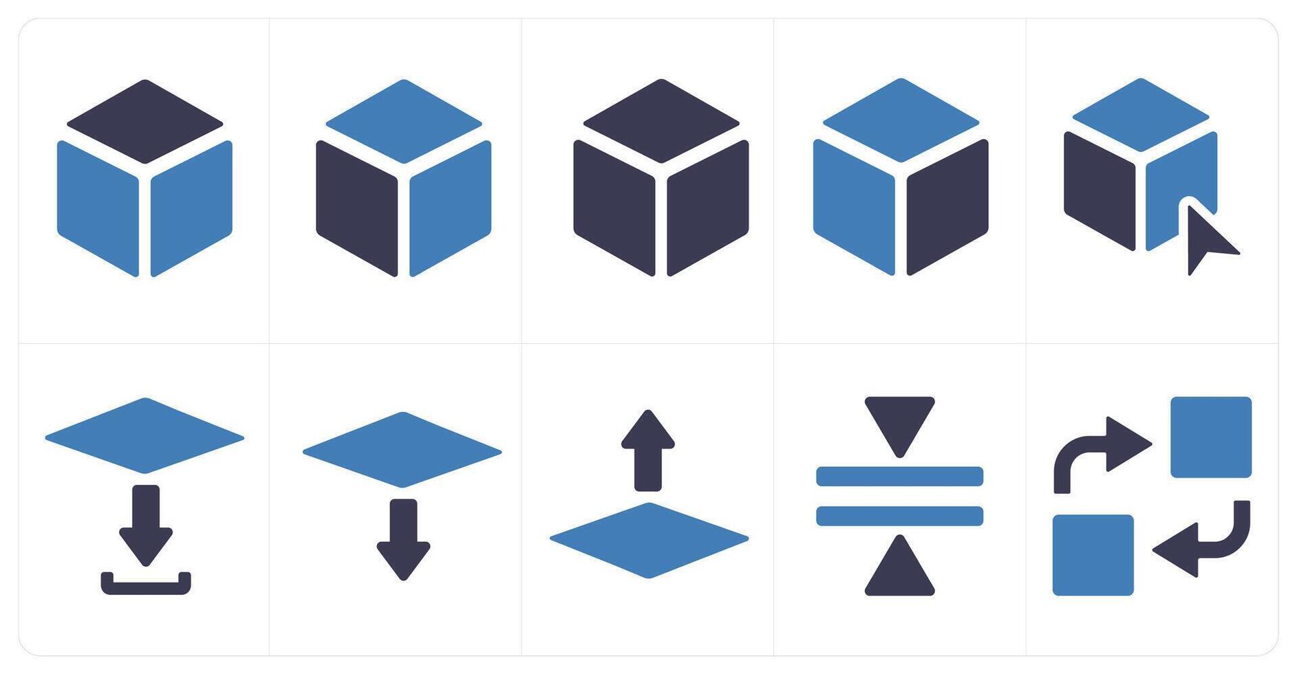 A set of 10 editing tools icons as 3d box, 3d, polygon selection vector