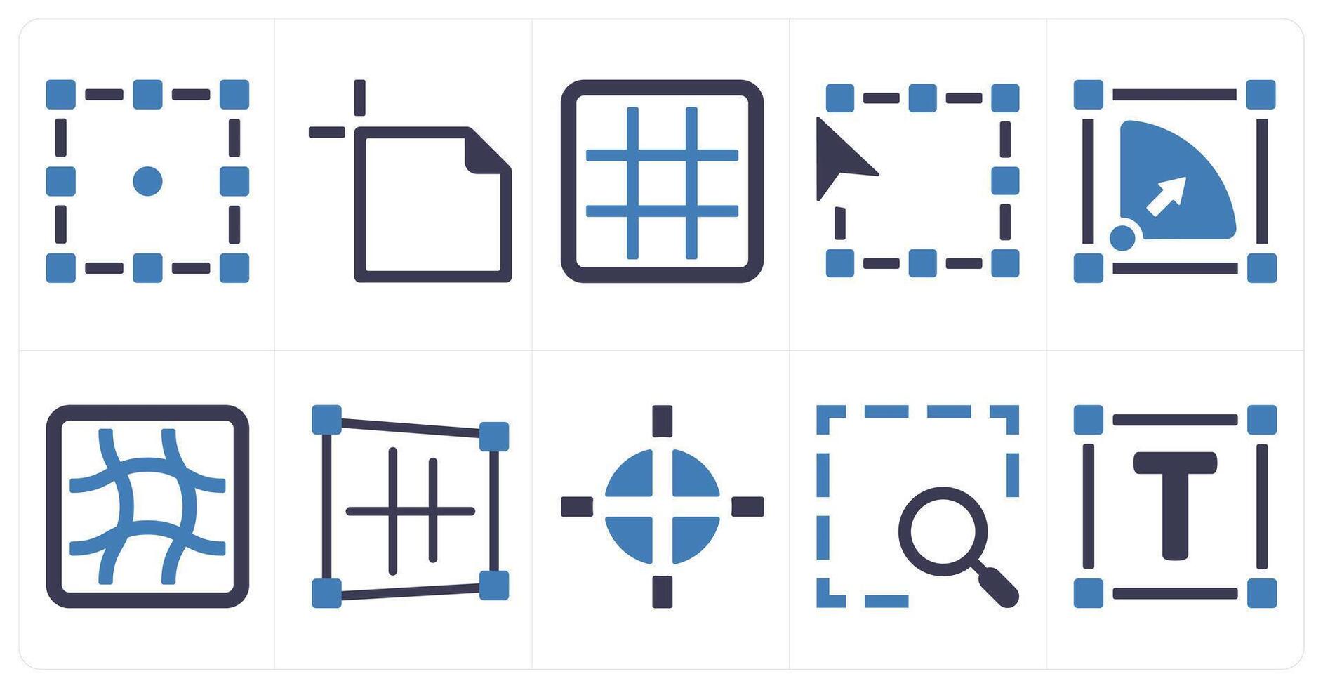 A set of 10 editing tools icons as transform, text area, grid vector