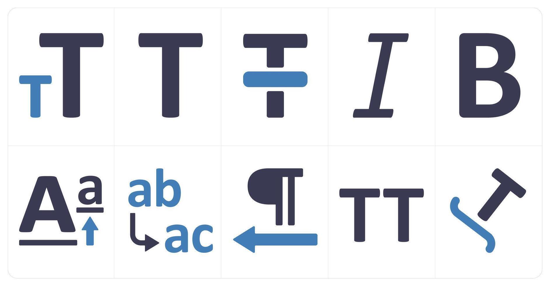 A set of 10 editing tools icons as text size, text, line through, italic vector