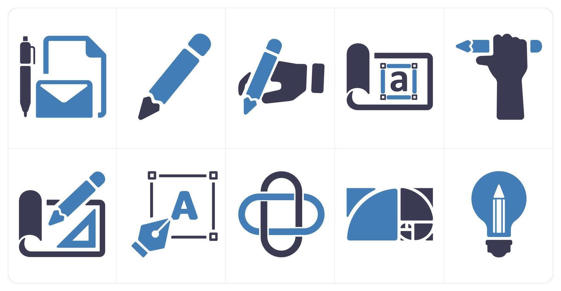 A set of 10 design and creativity icons as write document, pencil, writing vector