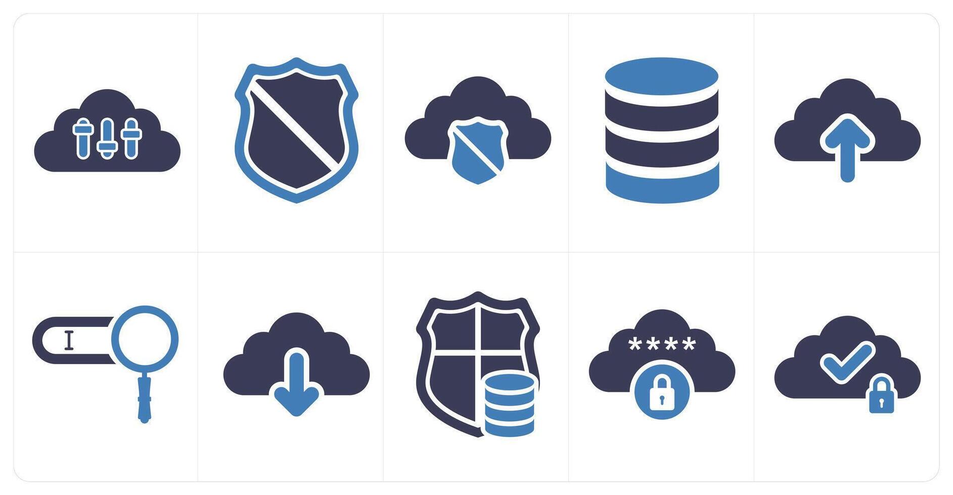 A set of 10 big data icons as cloud setting, shield, cloud security vector