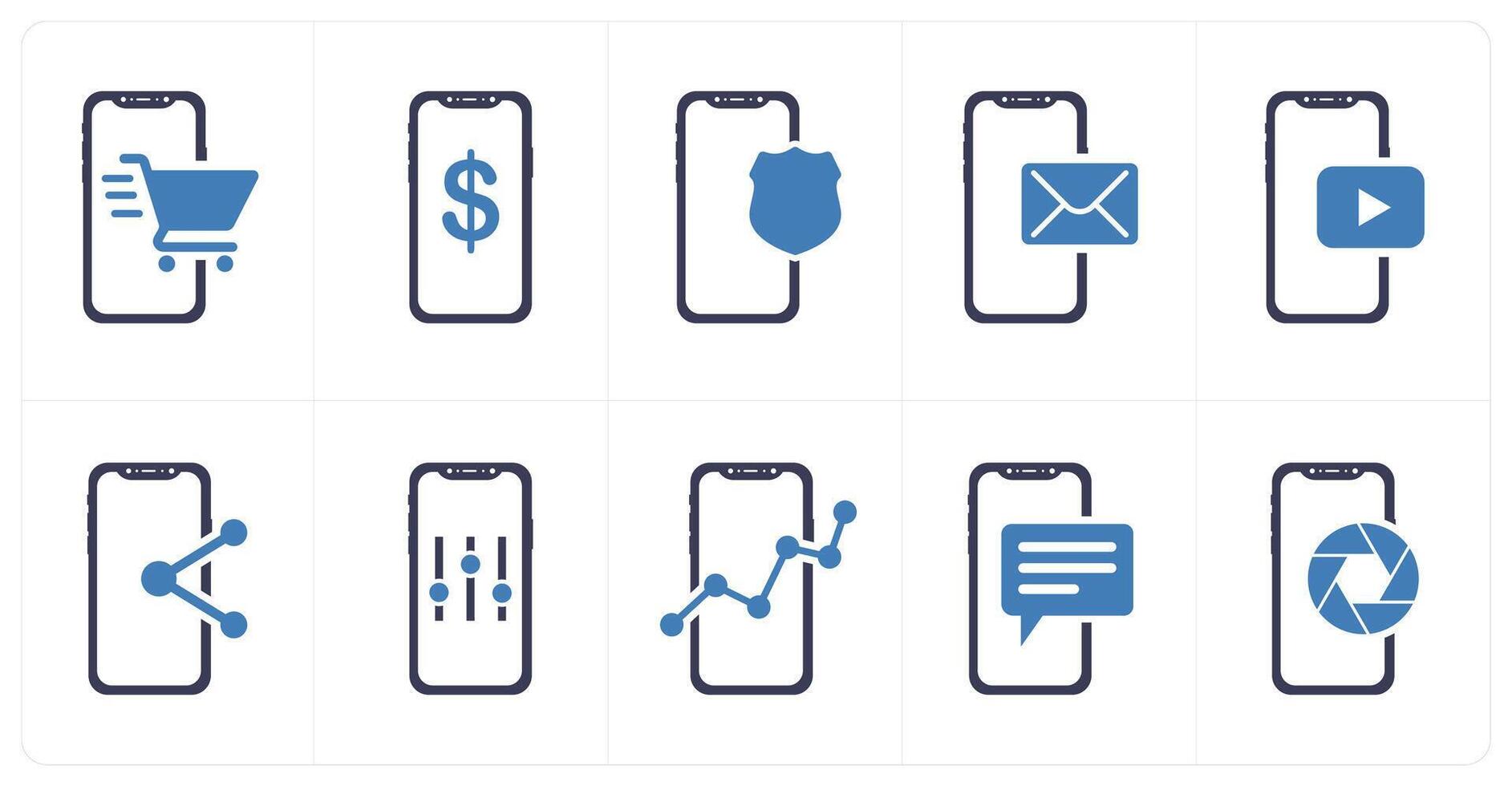 A set of 10 mobile icons as m-shopping, e-currency, mobile security vector