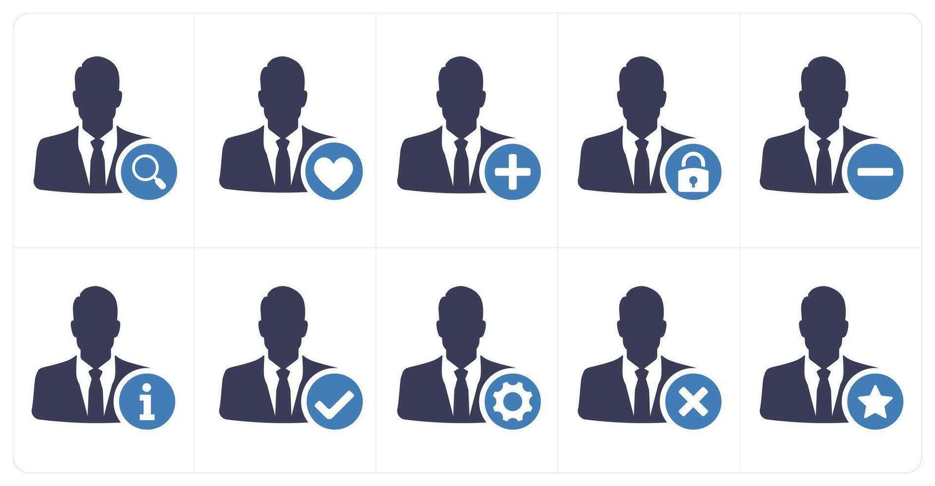 A set of 10 profile icons as search profile, favorite profile, add profile vector