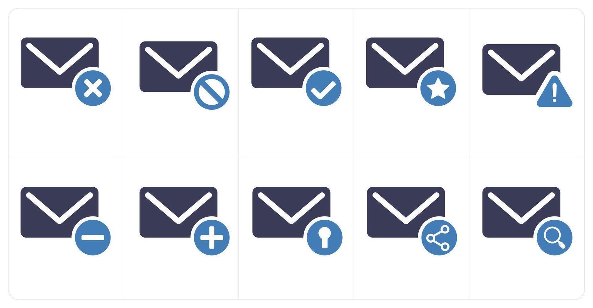 A set of 10 mail icons as delete message, delete mail, verified message vector