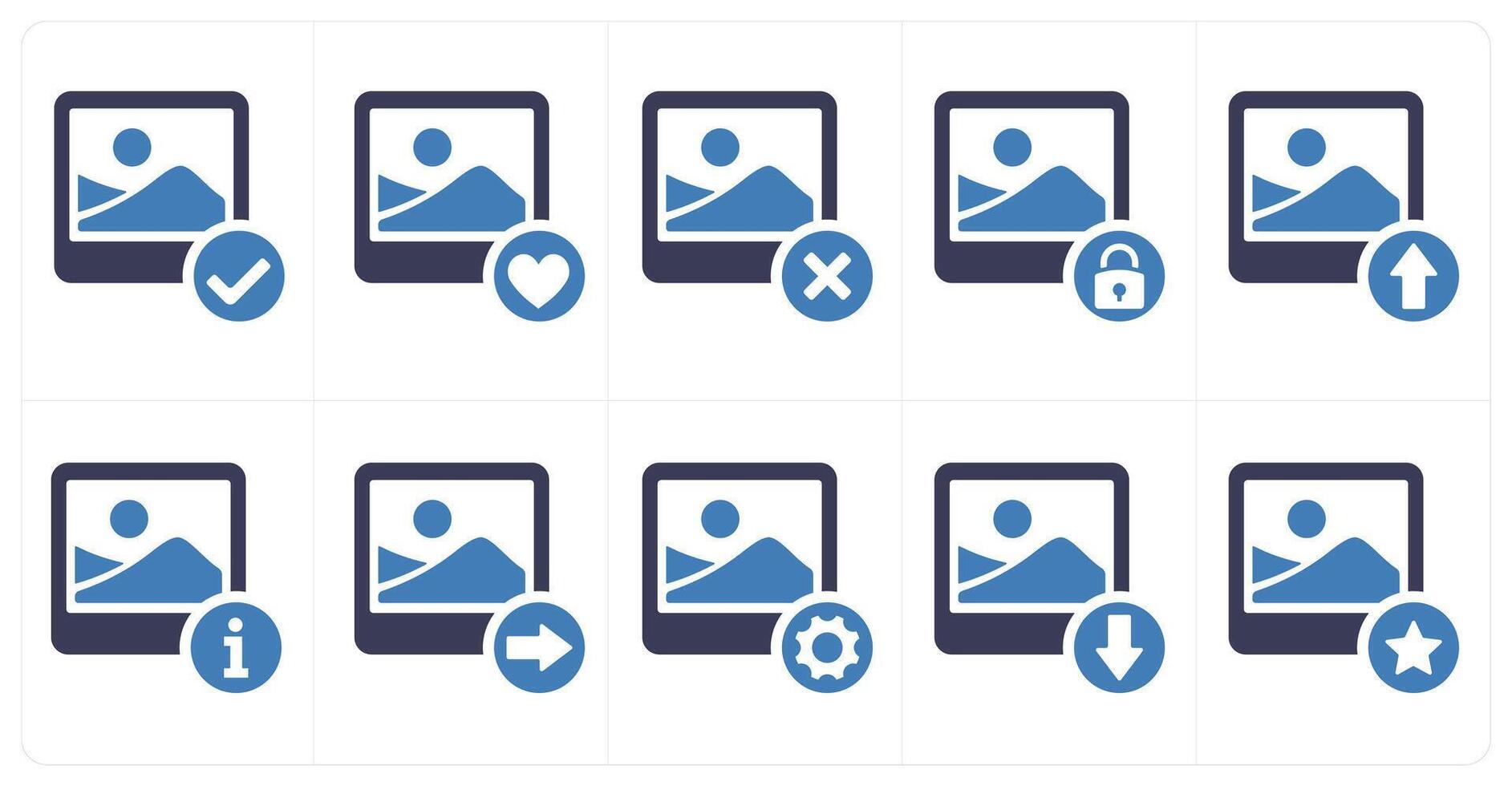 A set of 10 image icons as secured image, favorite image, delete image vector