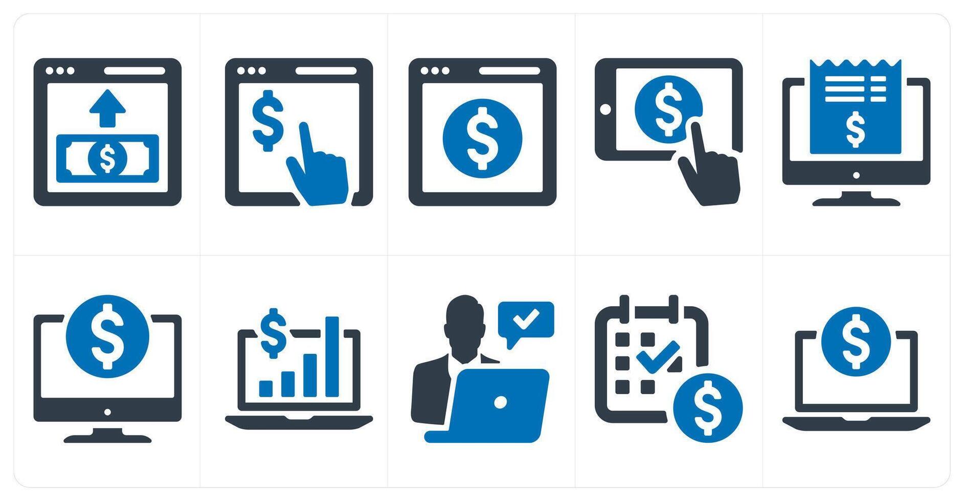 A set of 10 finance and money icons as online payment, pay per click, online pay vector