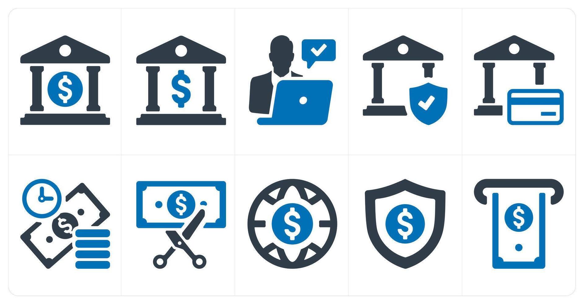 A set of 10 finance and money icons as bank, finance bank, online banking vector