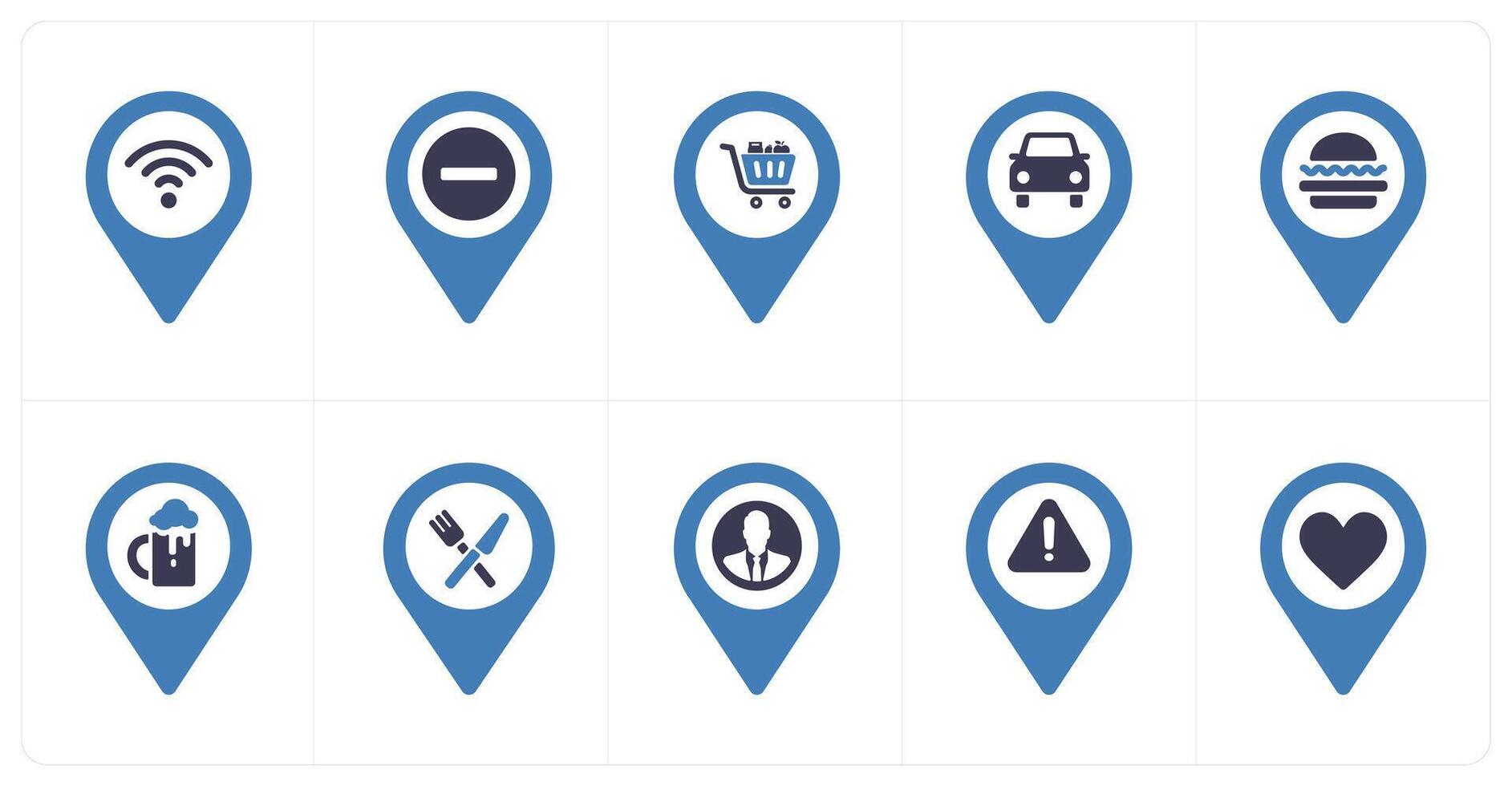A set of 10 Location Pointer icons as wifi, trash, shopping cart vector
