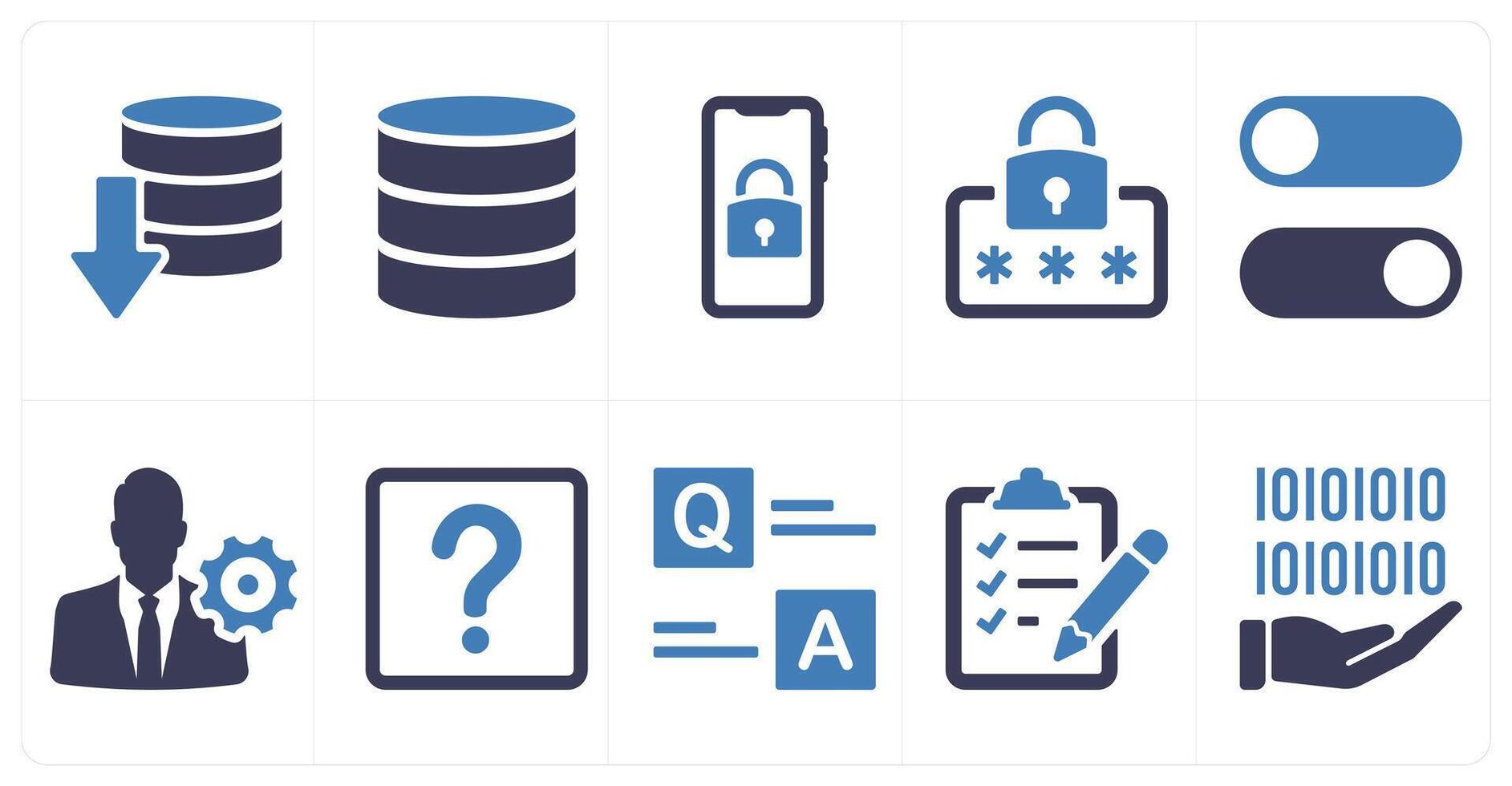 A set of 10 mix icons as download server, database server, mobile security vector