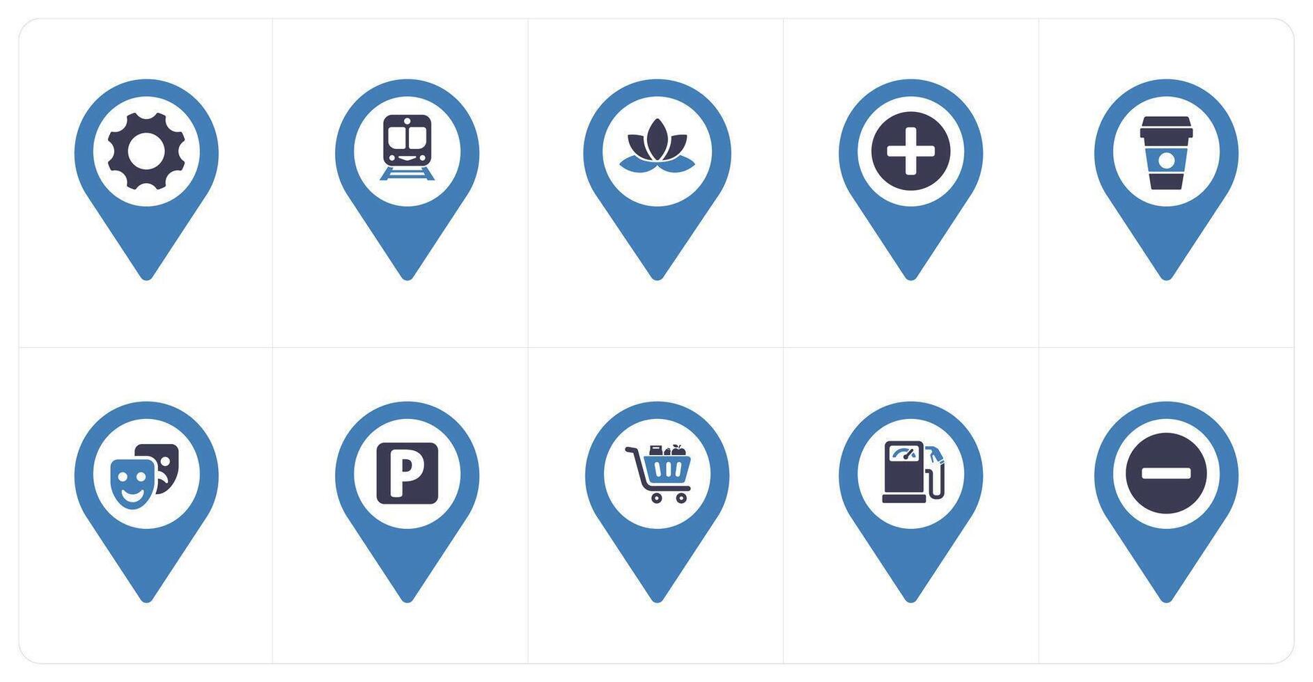 A set of 10 Location Pointer icons as options, train, fitness vector