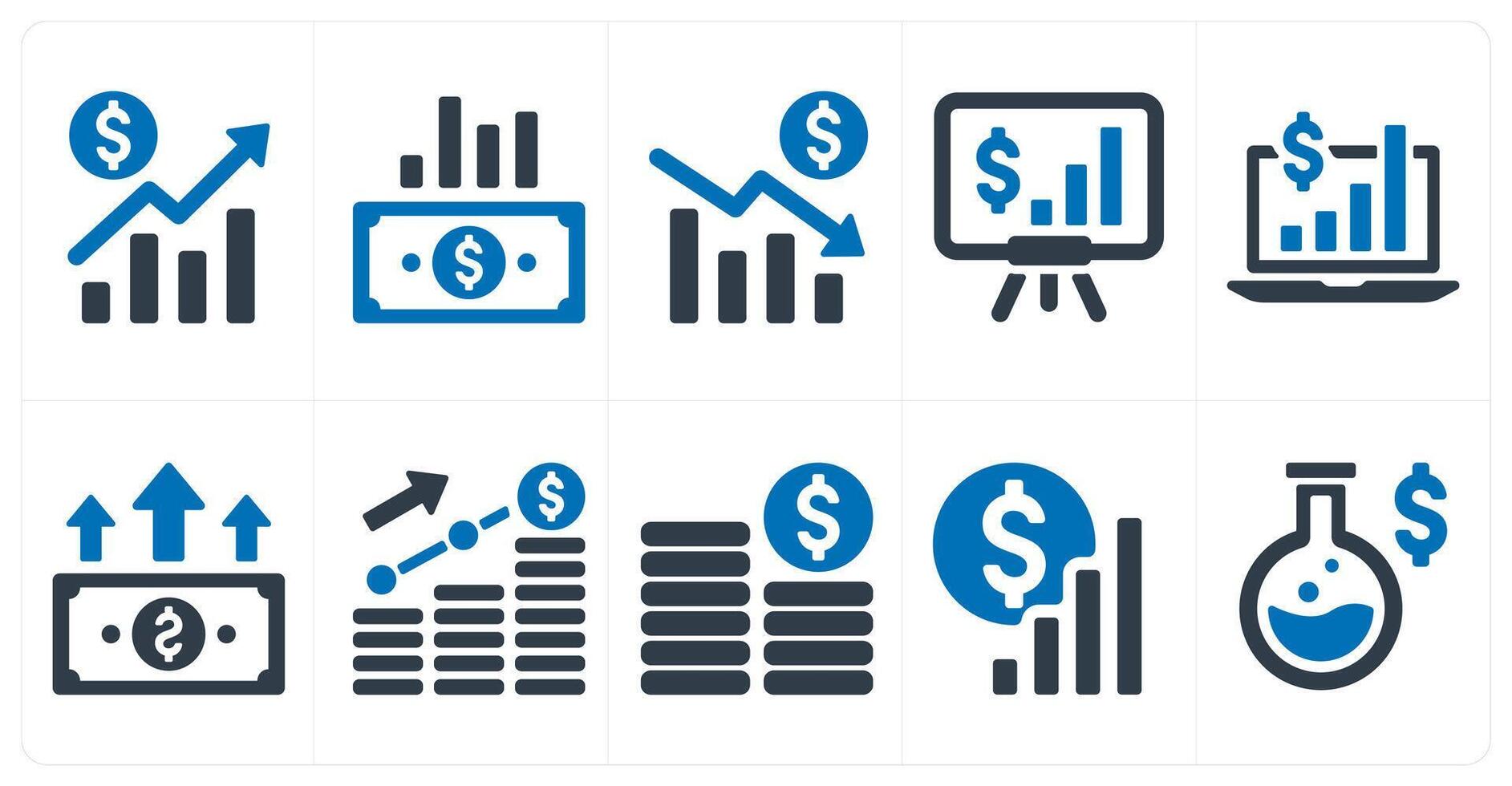 A set of 10 finance and money icons as sales analytics, sales, finance loss vector