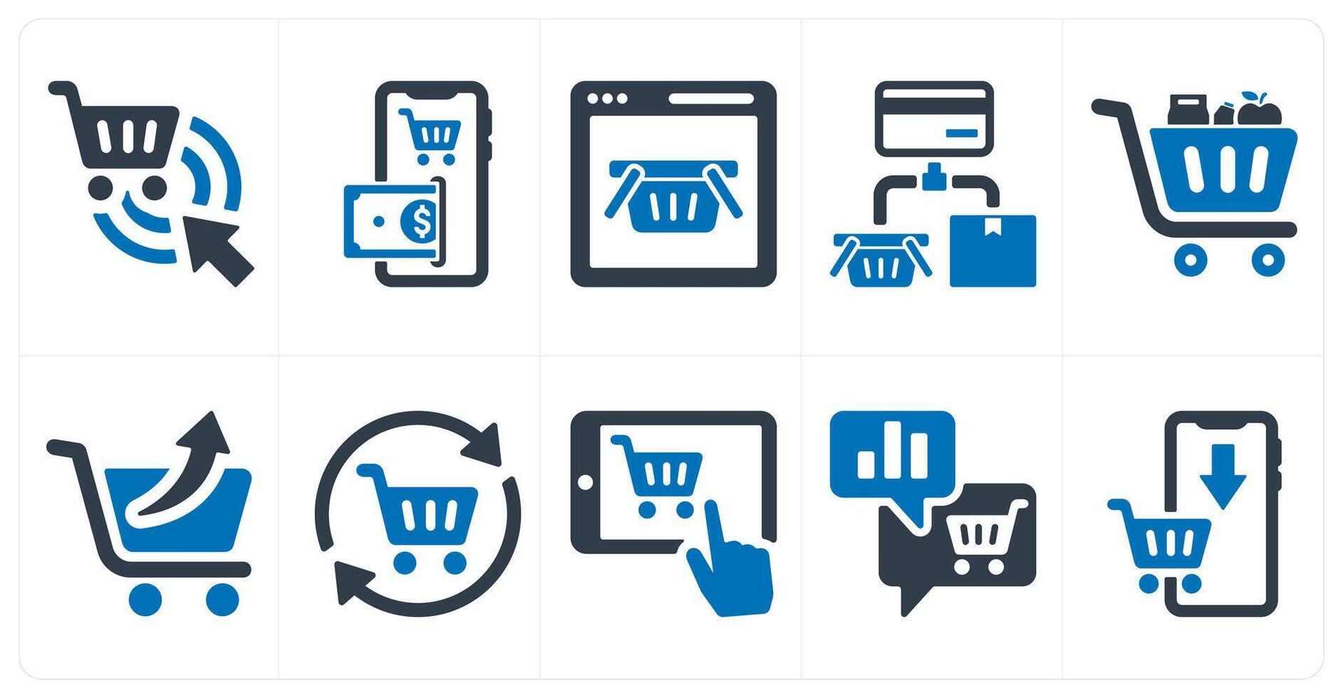A set of 10 ecommerce icons as locate cart, mobile cart payment, online cart vector