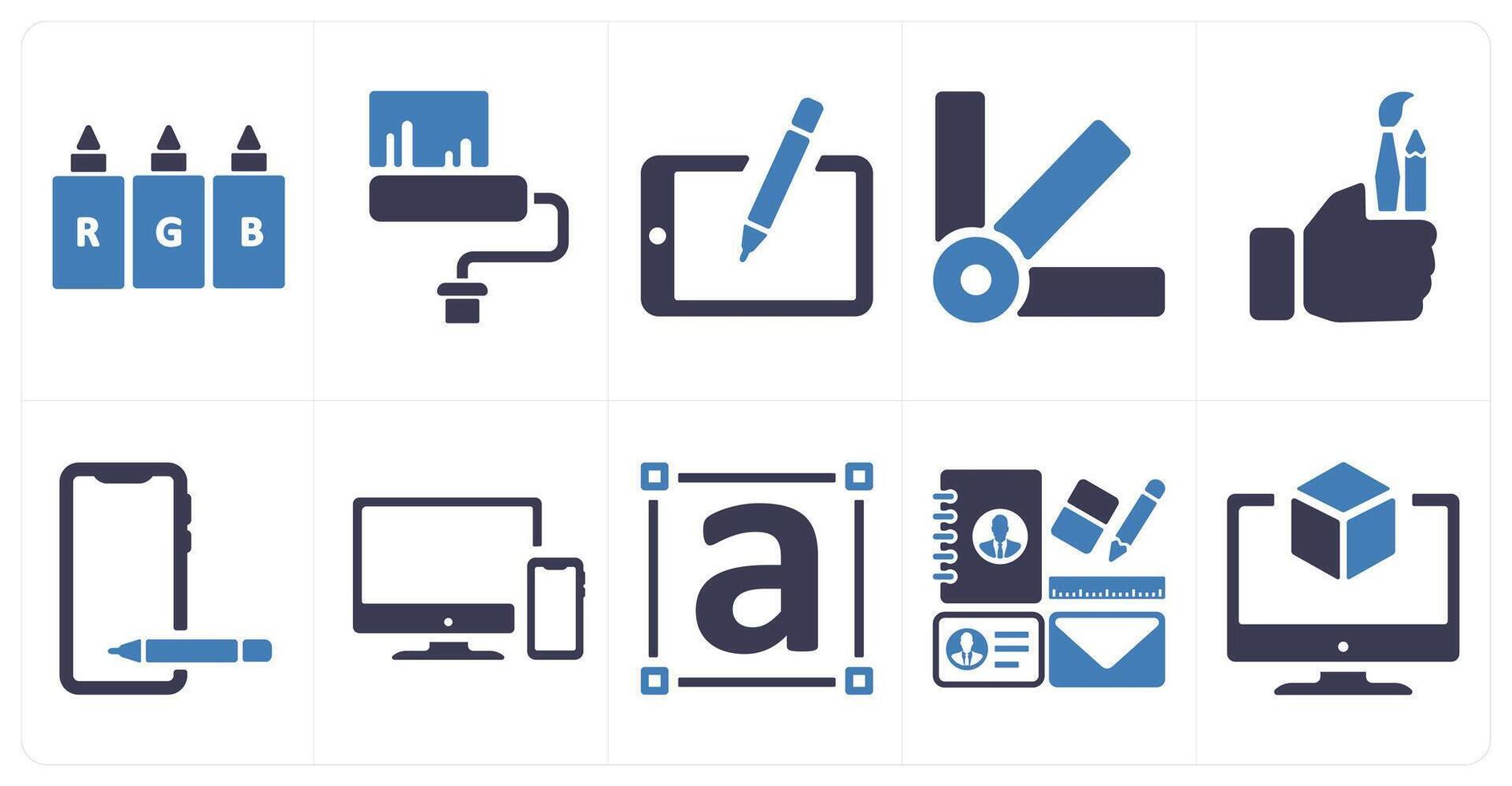 A set of 10 design and creativity icons as rgb, brush, sketch vector