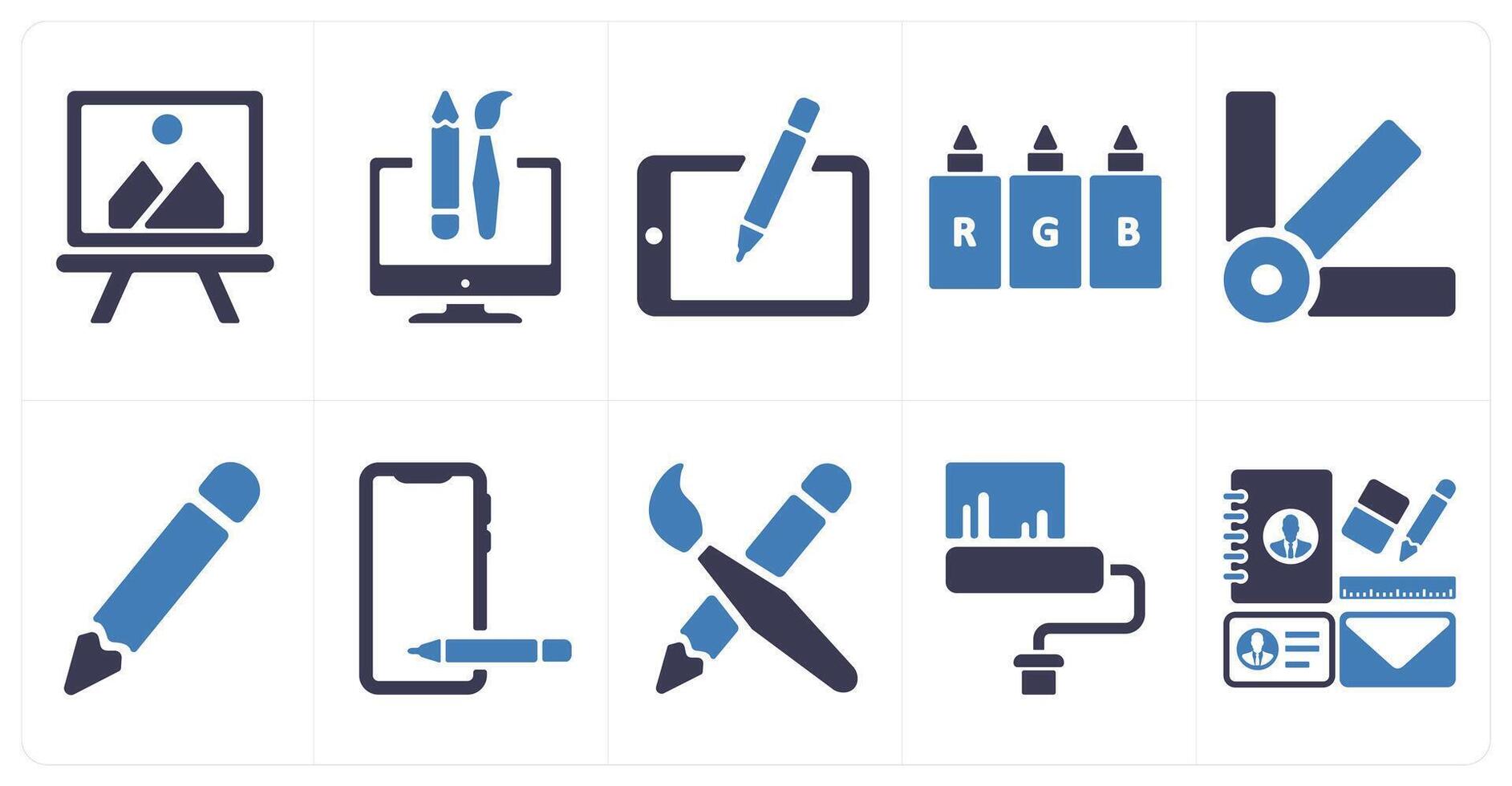 A set of 10 design and creativity icons as painting, custom design, sketch vector