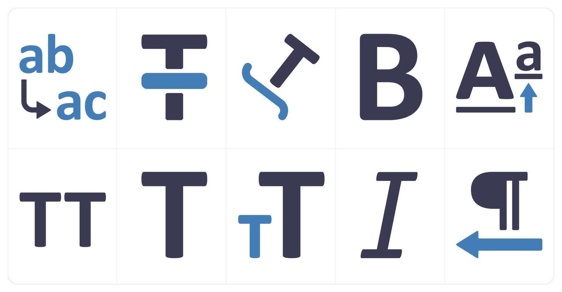 A set of 10 editing tools icons as merge cell below, line through, taxt path vector