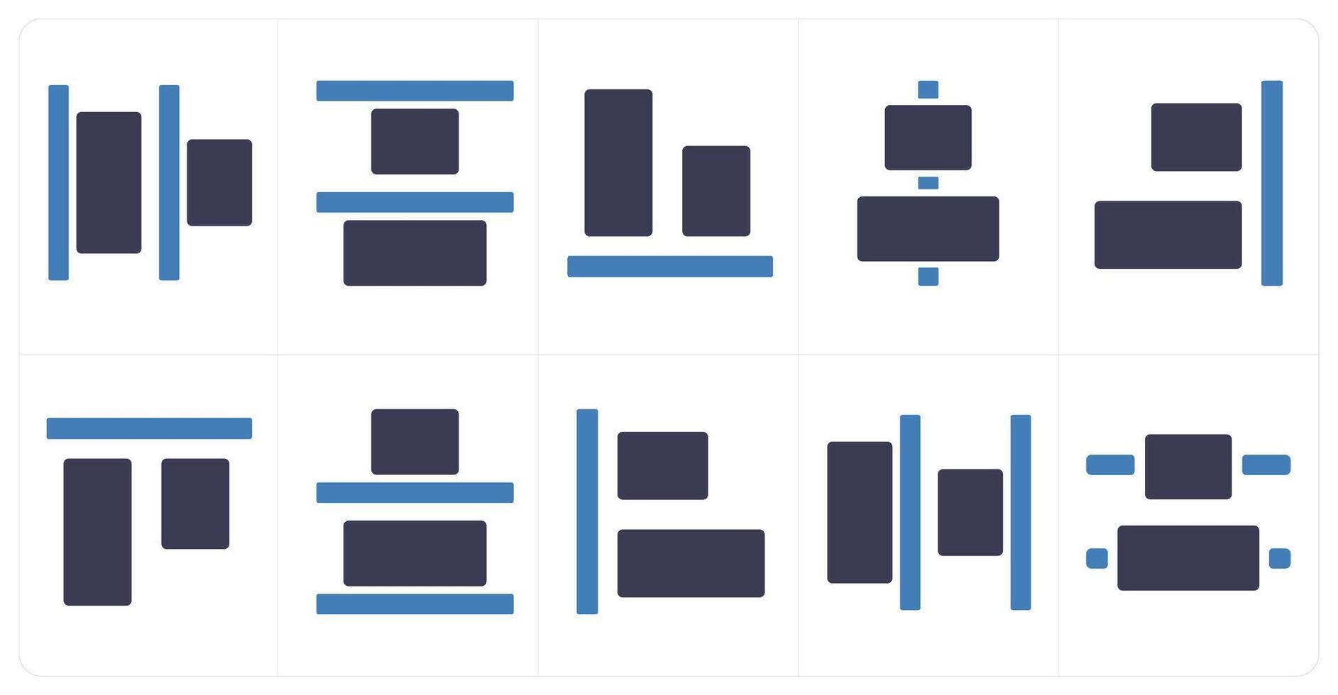 A set of 10 editing tools icons as left align, top align, bottom align vector
