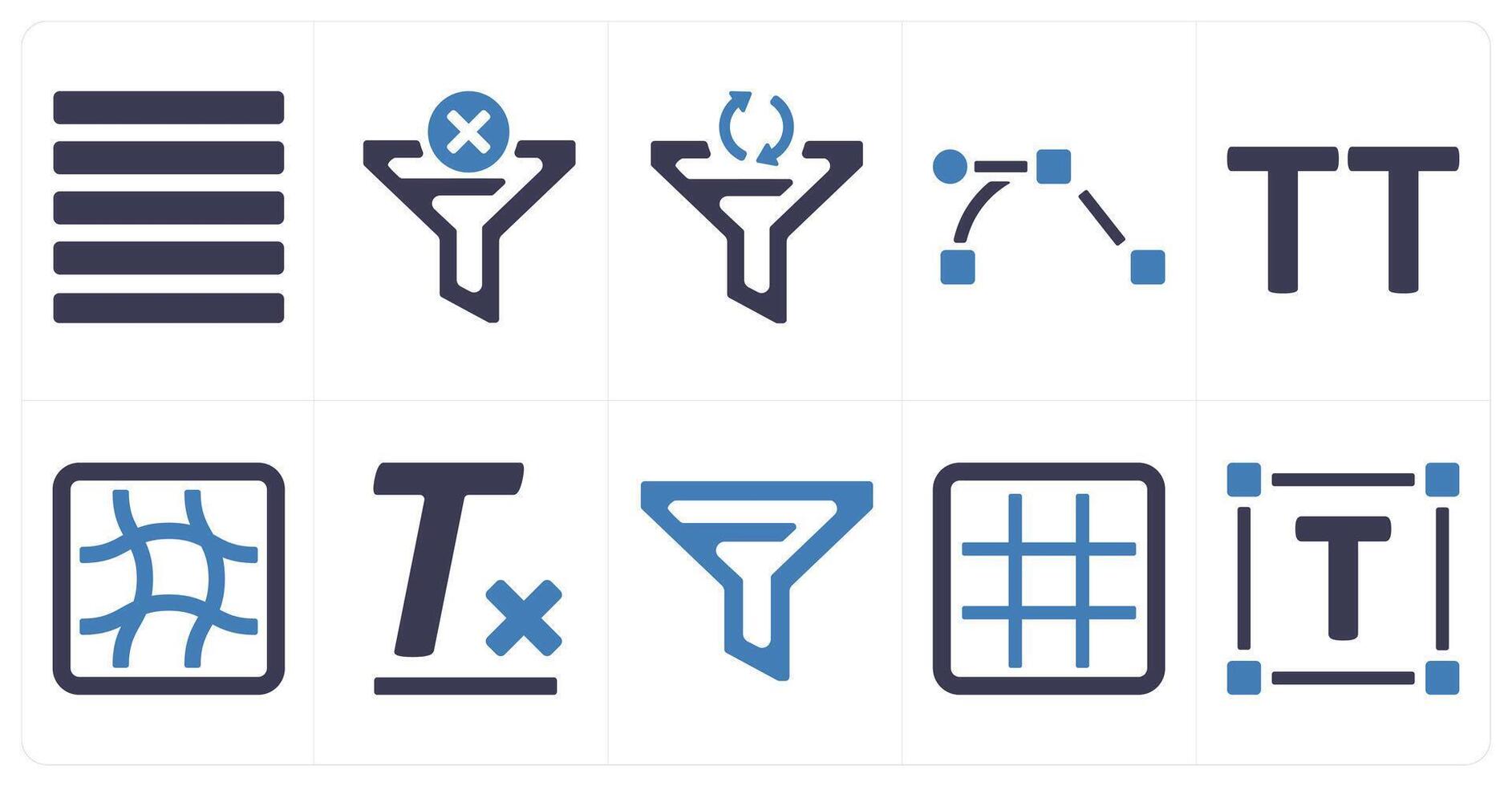 A set of 10 editing tools icons as justified, filter, refresh vector