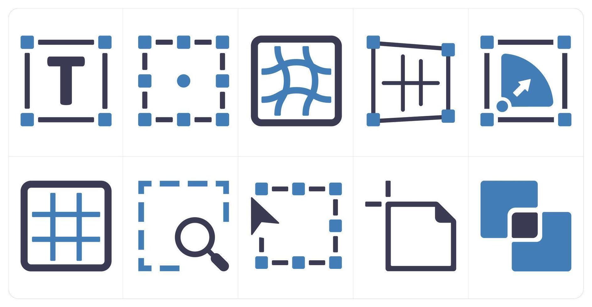 A set of 10 editing tools icons as text area, transform, mesh vector