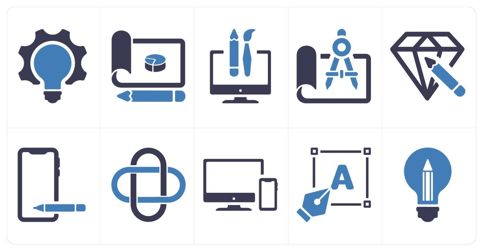A set of 10 design and creativity icons as bulb, design, custom design vector