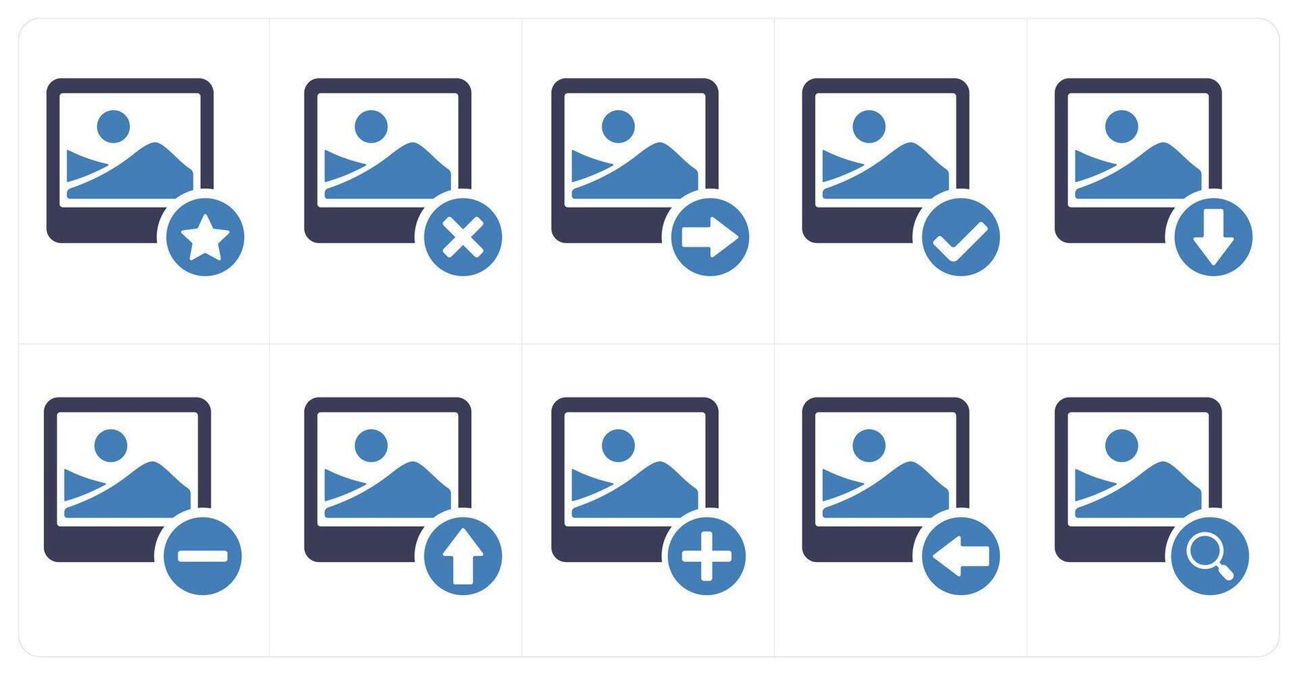A set of 10 image icons as locked image, delete image, send image vector