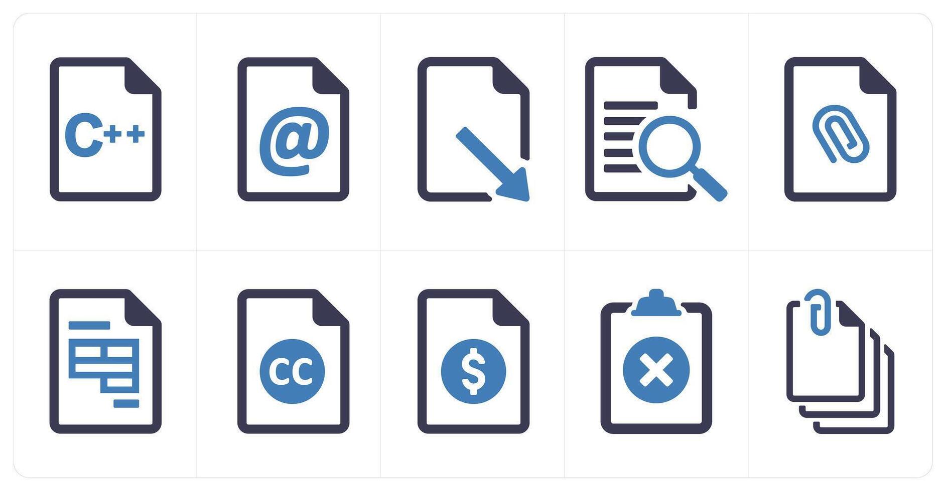 A set of 10 File icons as document, paper, horizontal document vector