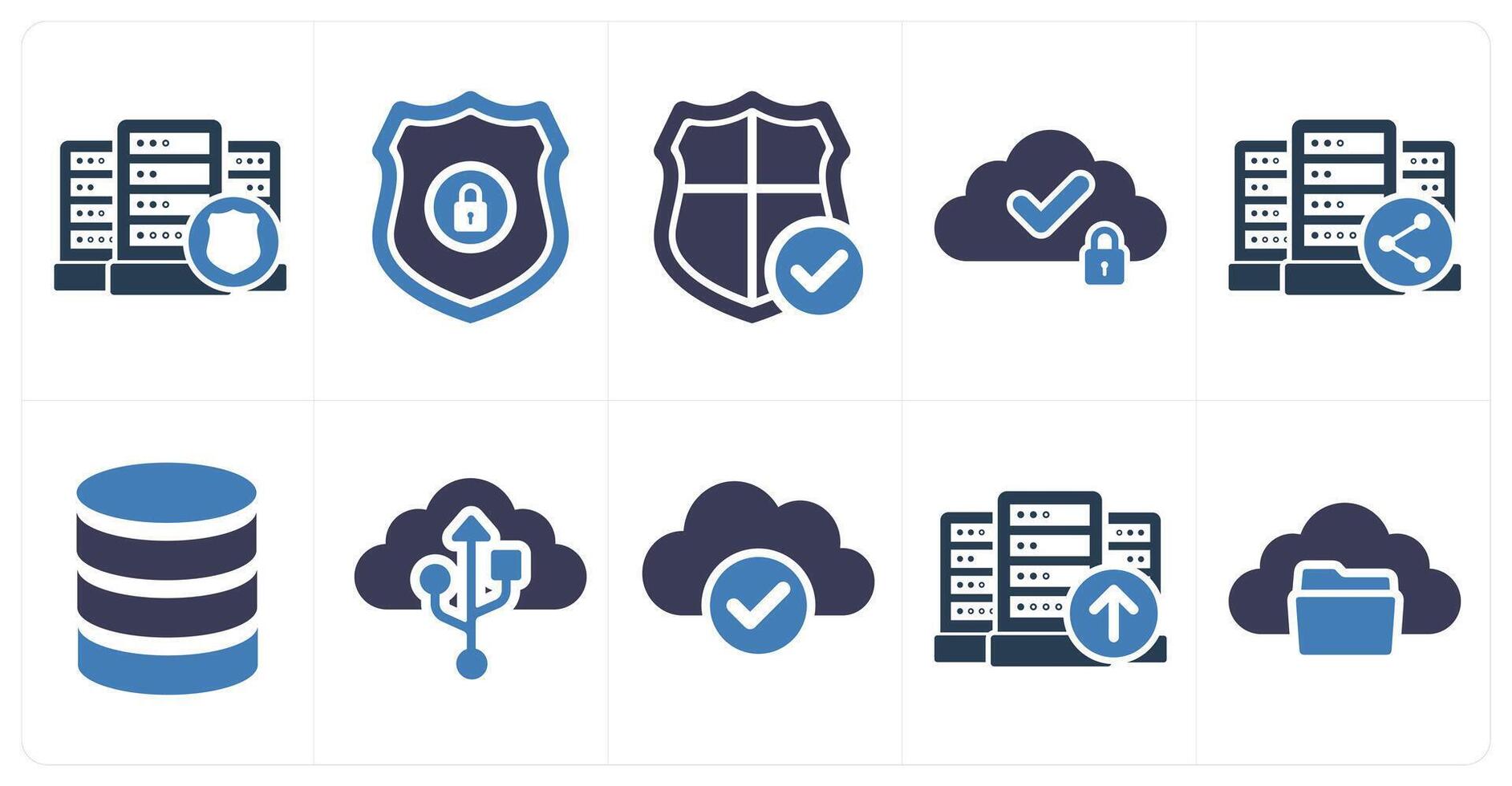 A set of 10 big data icons as server security, security, verified security vector