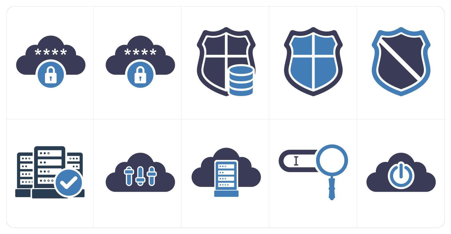 A set of 10 big data icons as server profile, cloud encryption, server security vector