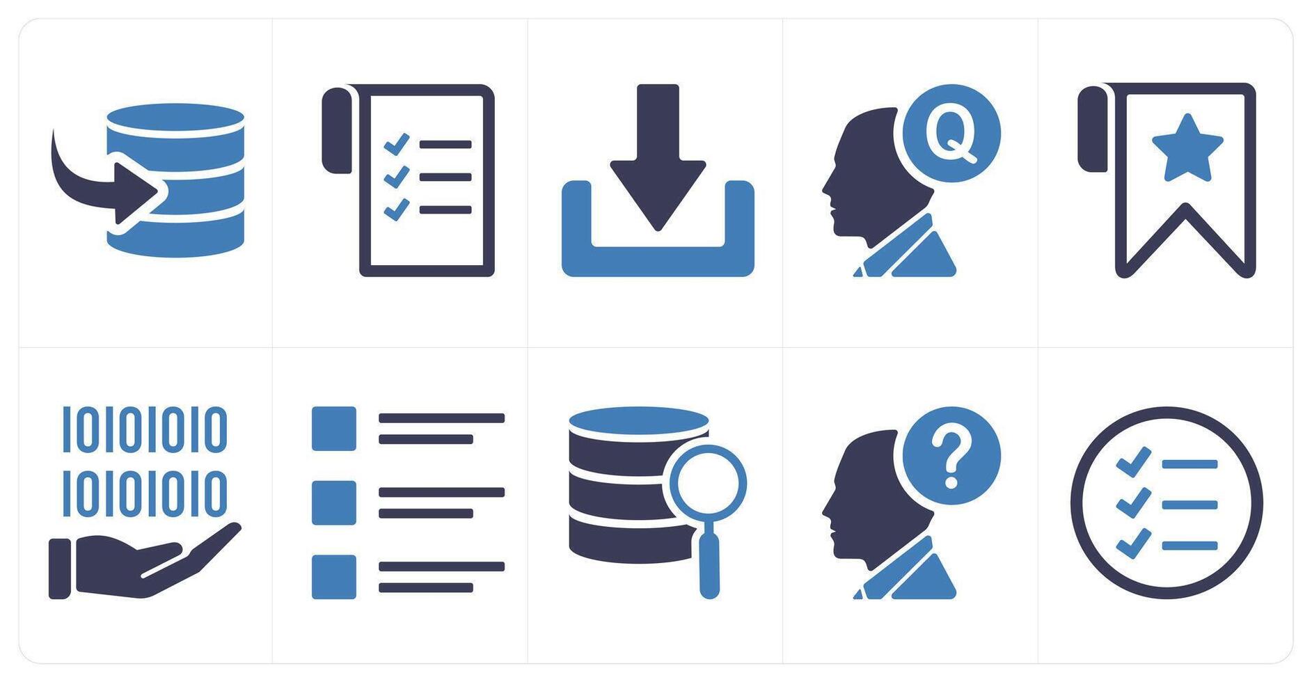 A set of 10 mix icons as received data, data, download, question vector