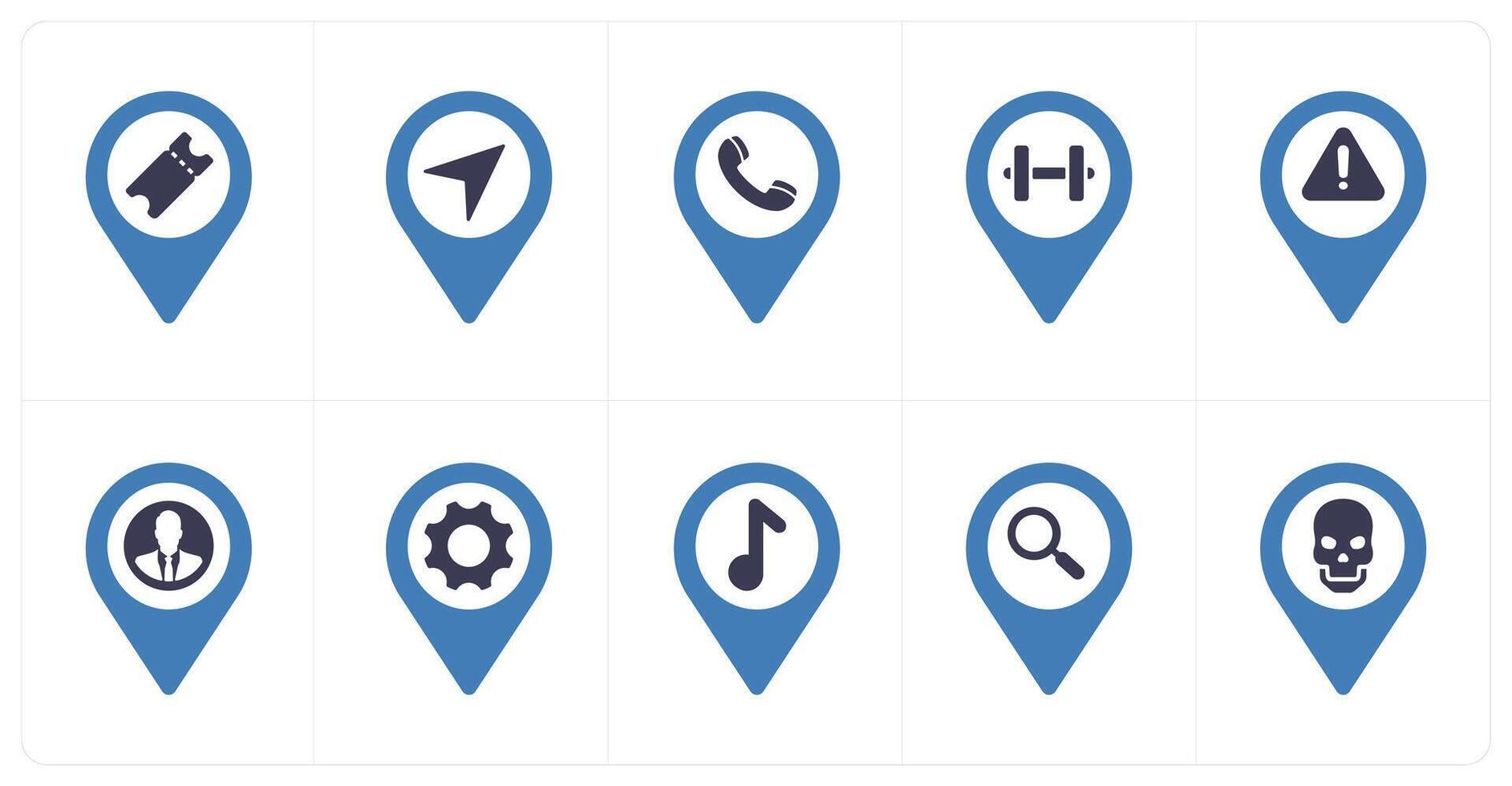 A set of 10 Location Pointer icons as tour, direction, call vector