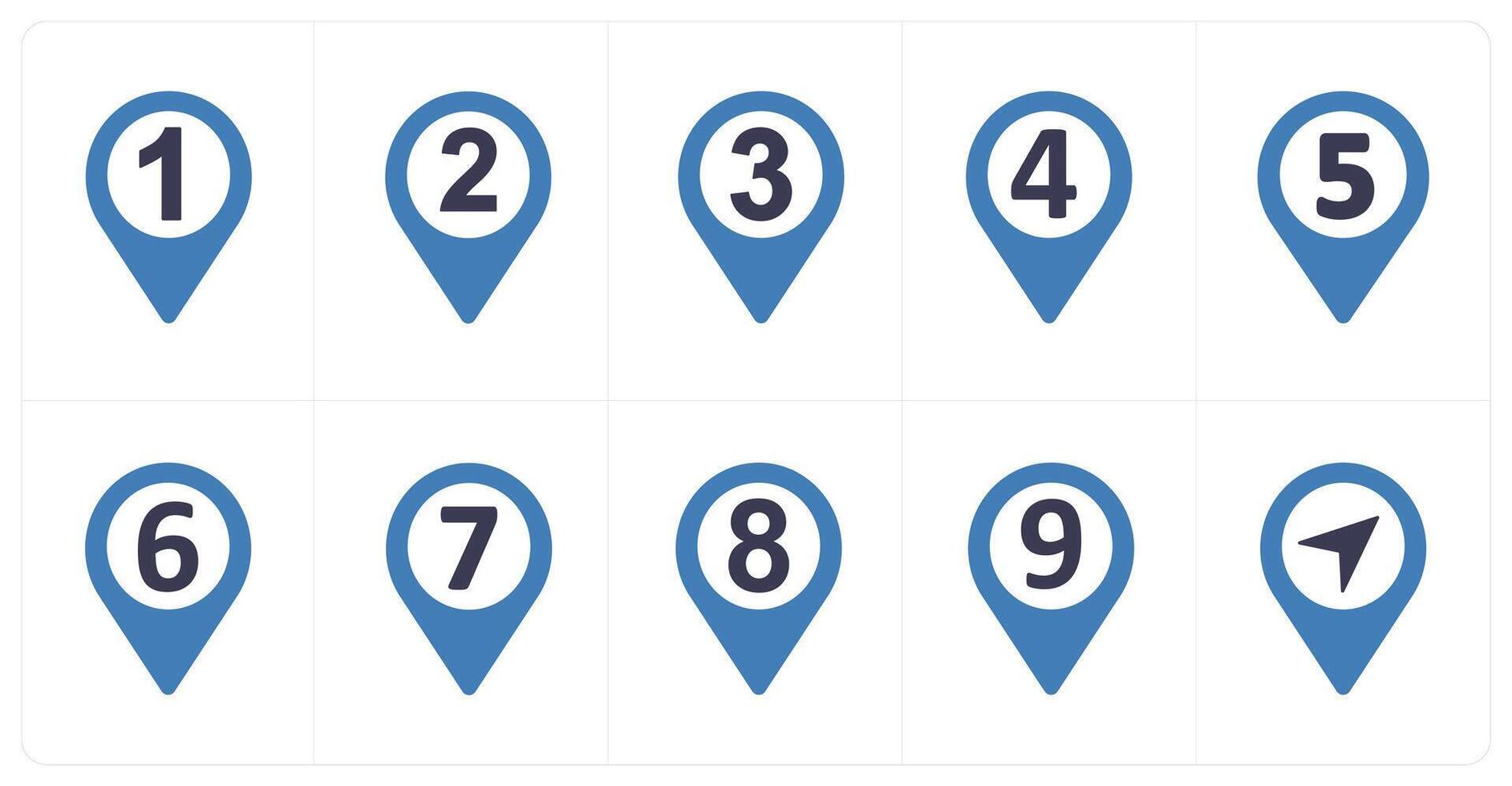 A set of 10 Location Pointer icons as one, two, three vector