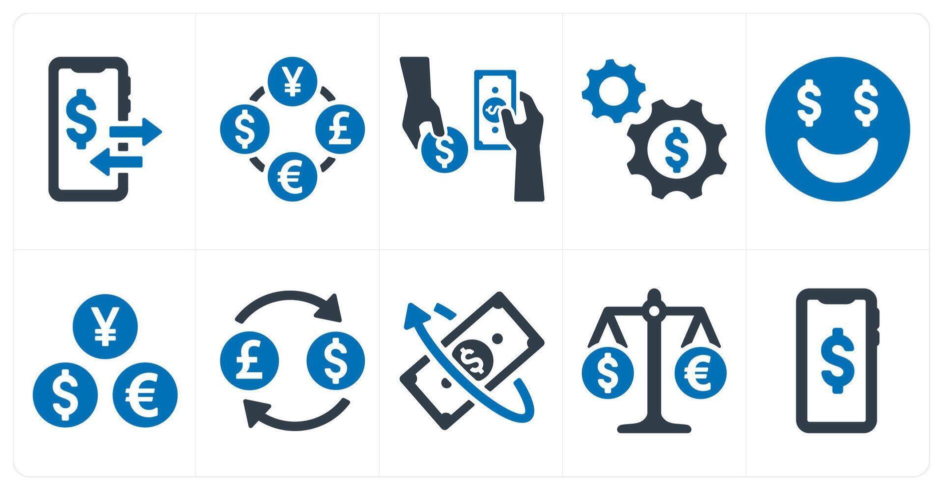 A set of 10 finance and money icons as online transaction, currency exchange, money change vector