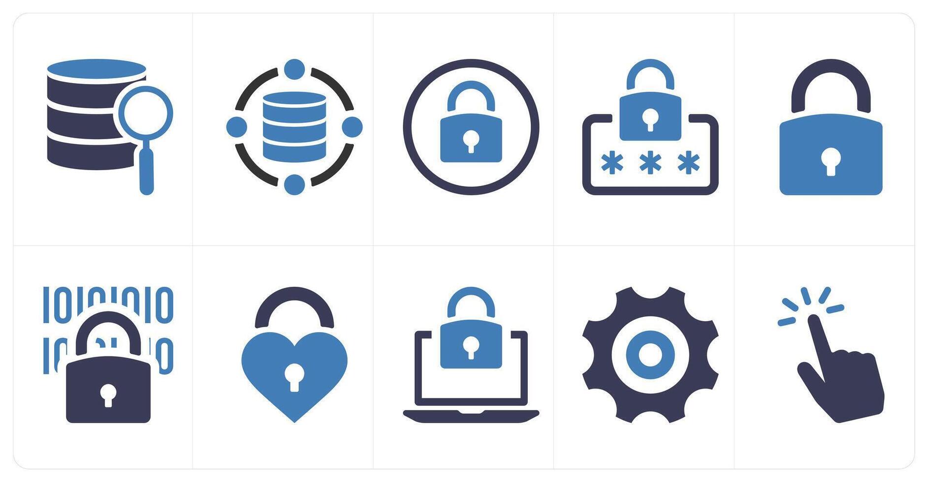 A set of 10 mix icons as search, data, locked, security password vector