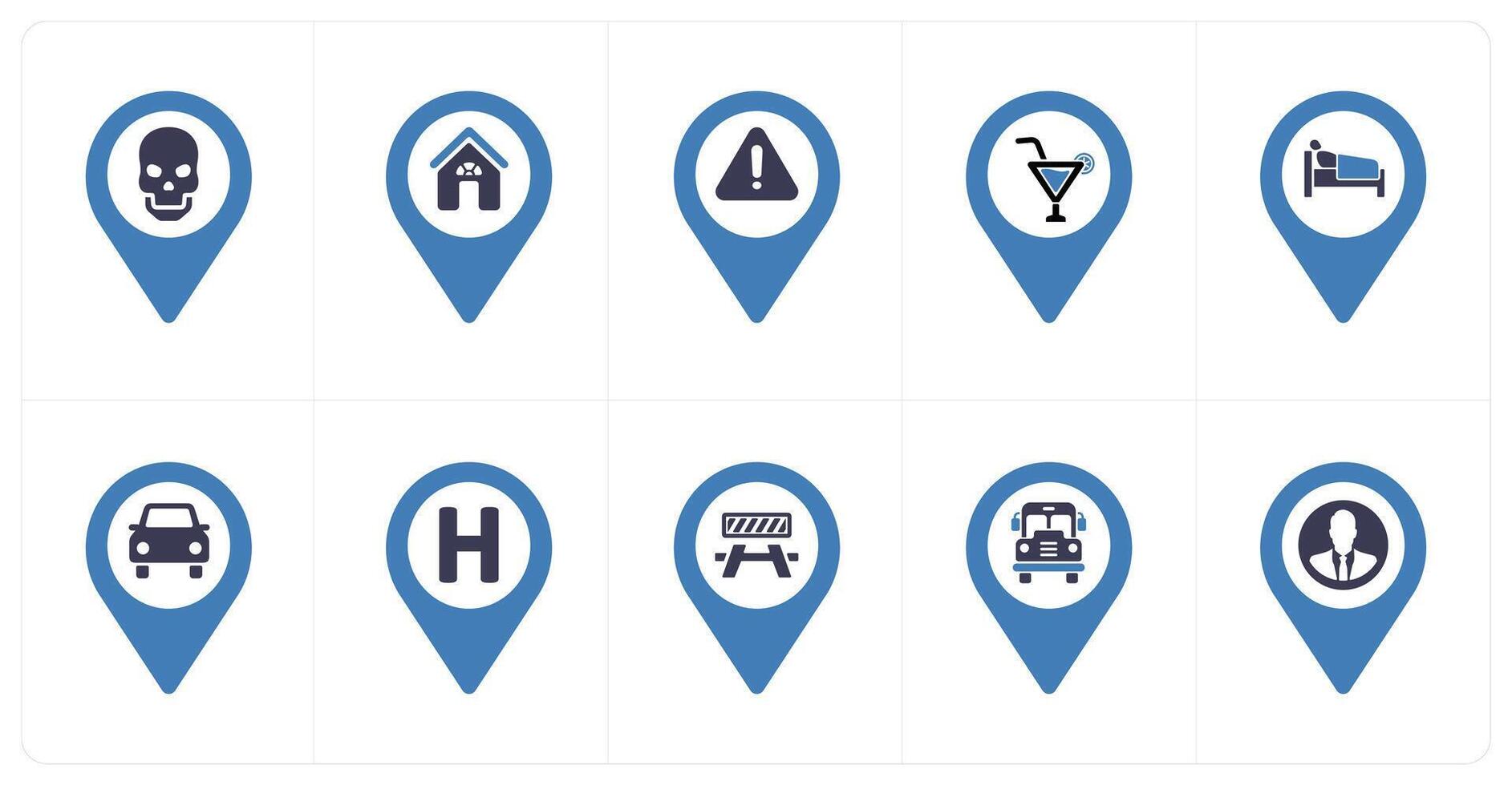 A set of 10 Location Pointer icons as danger, home, maintenance vector