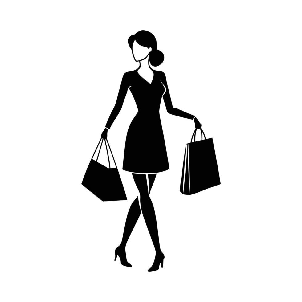 Silhouette of a woman with shopping bags vector