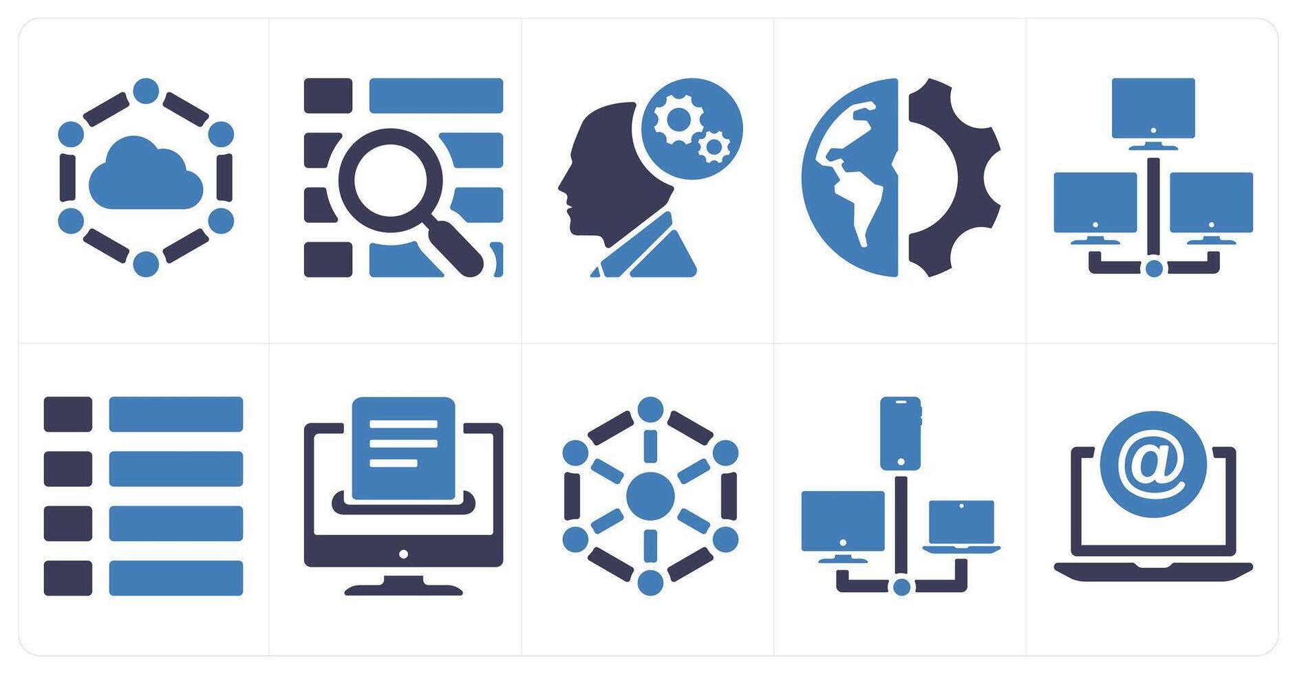 A set of 10 mix icons as cloud connection, search menu, optimization vector