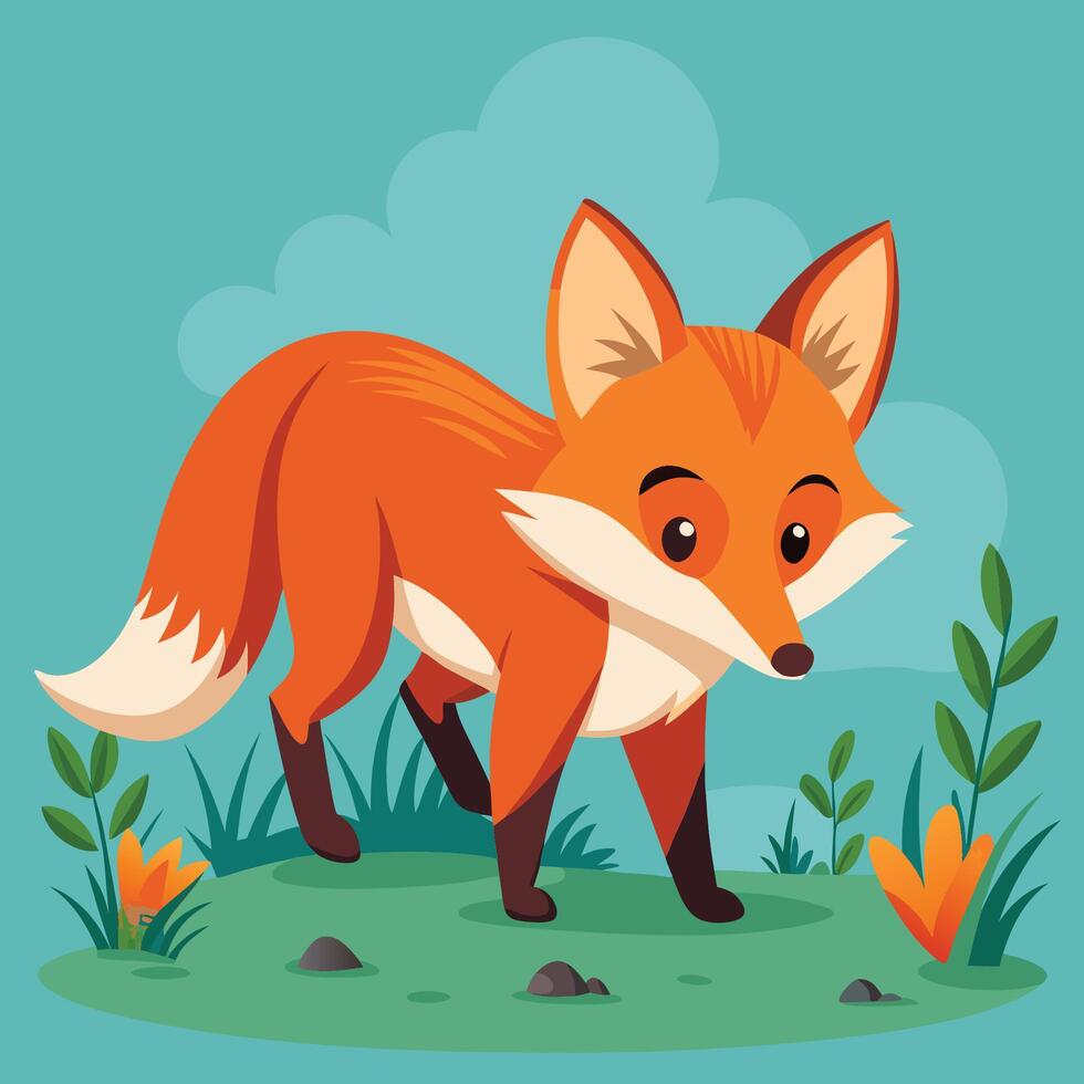 Curious Fox Sniffing in Serene Forest vector